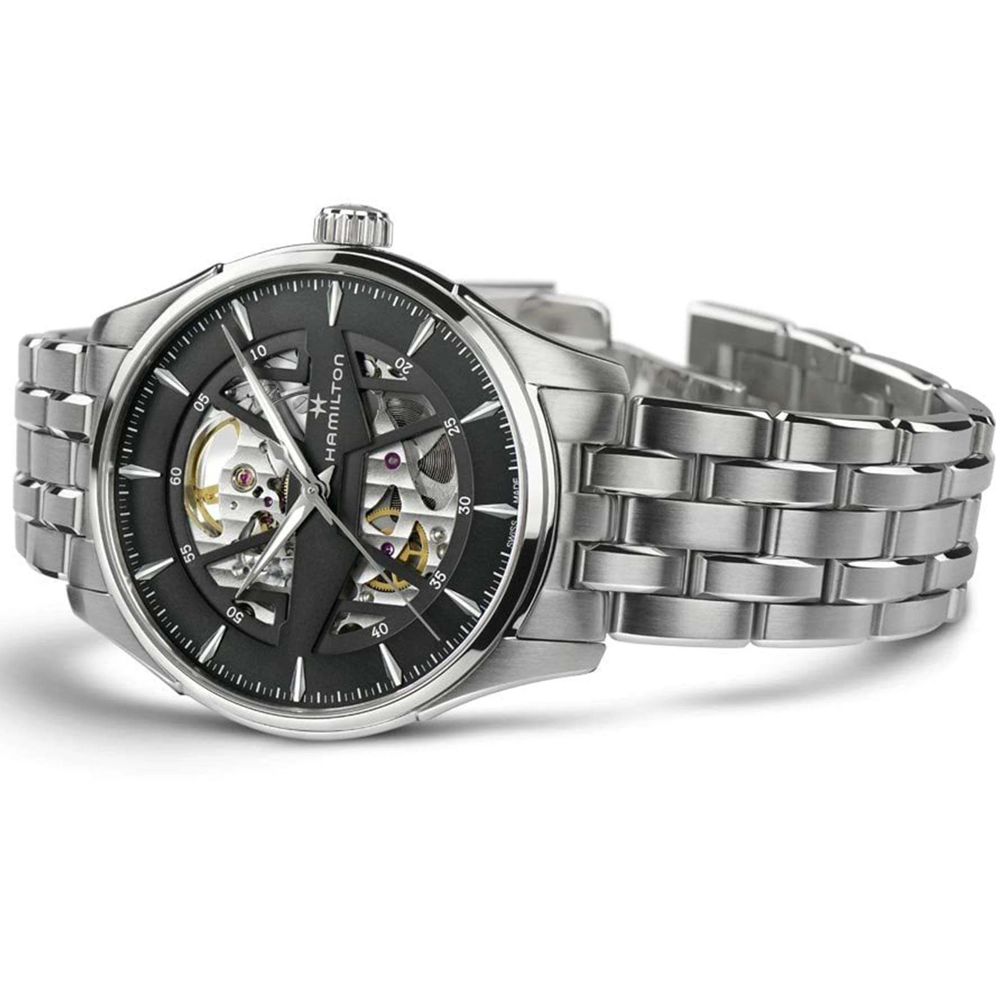 Hamilton Jazzmaster Automatic Black Skeleton Dial Stainless Steel Bracelet Men's Watch H4253518 - Image 3