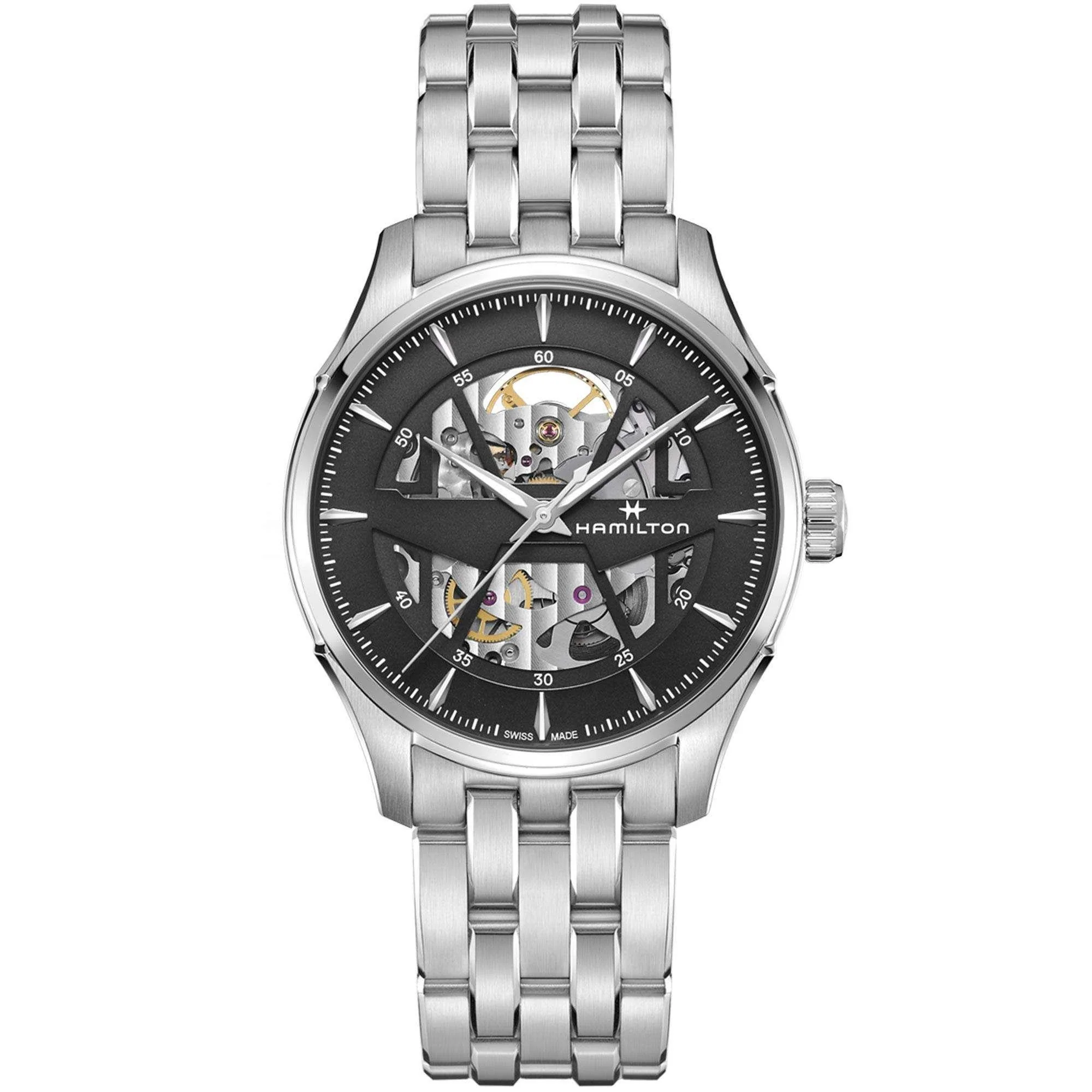 Hamilton Jazzmaster Automatic Black Skeleton Dial Stainless Steel Bracelet Men's Watch H4253518 - Image 4