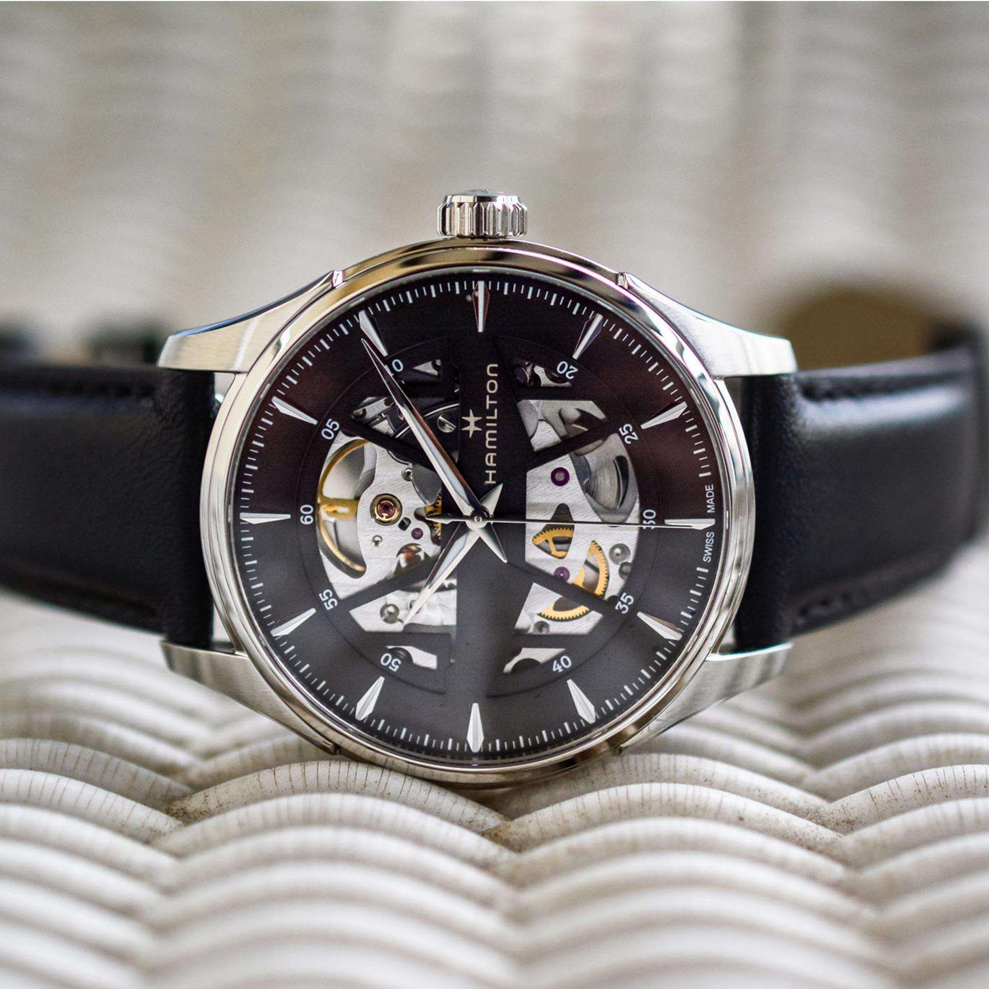 Hamilton Jazzmaster Automatic Black Skeleton Dial Black Leather Strap Men's Watch H42535780 - Image 3