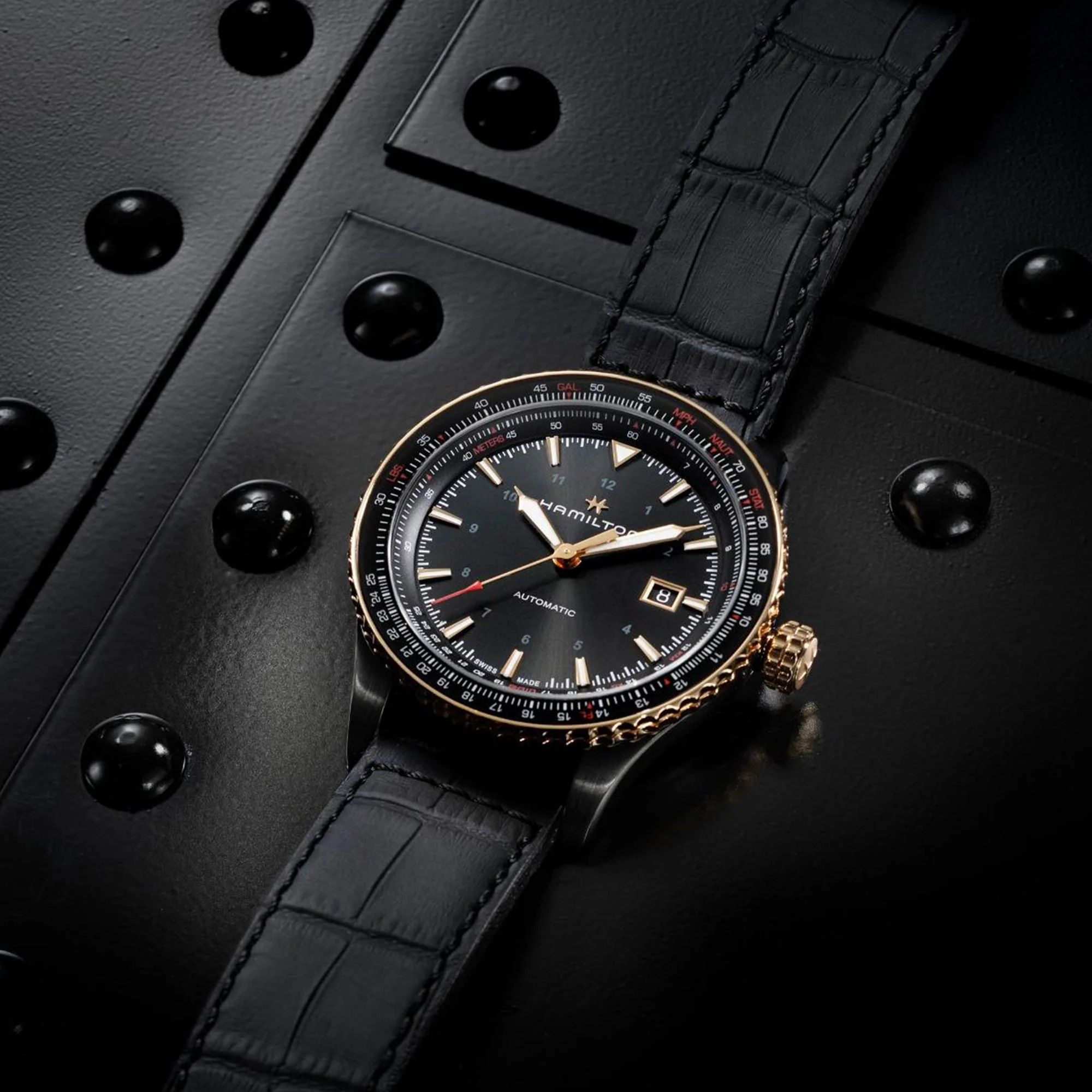 Hamilton Khaki Aviation Converter Automatic Black PVD Black Leather Strap Men's Watch H76635730 - Image 12