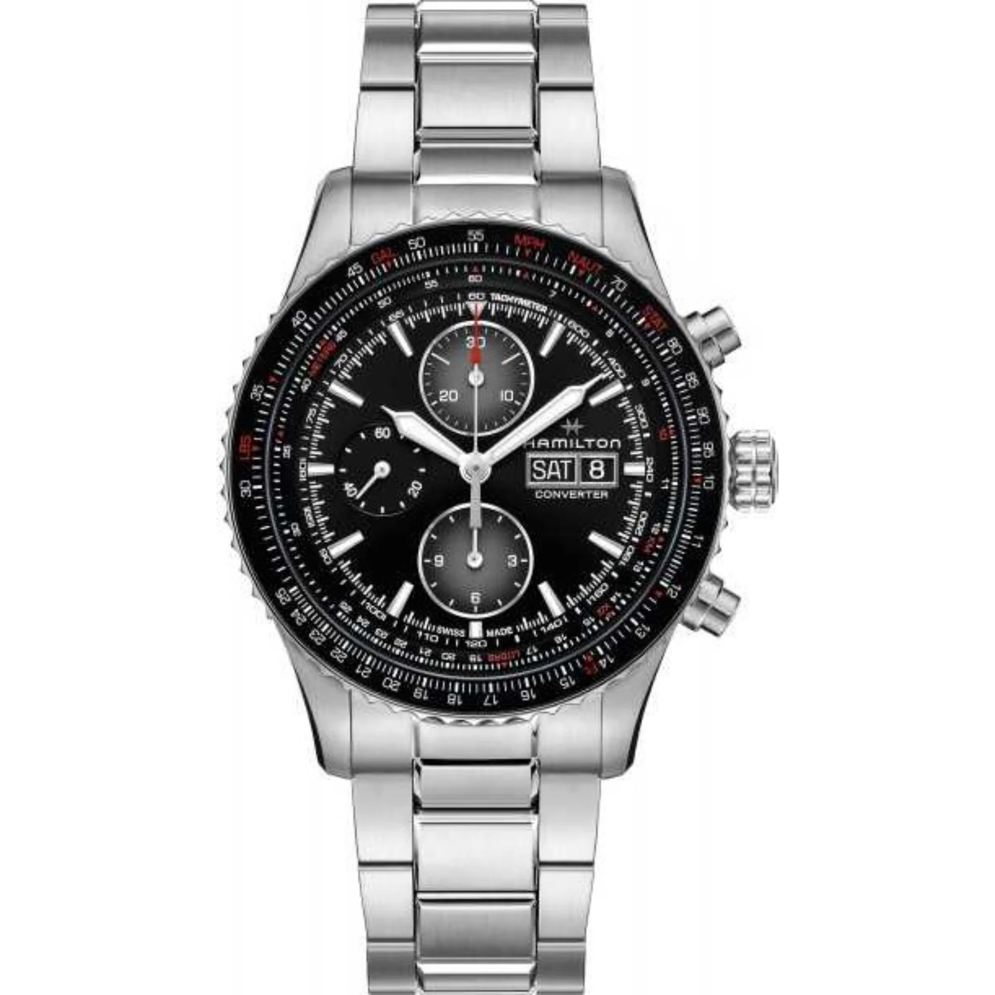 Hamilton Khaki Aviation Converter Automatic Chronograph Black Dial Stainless Steel Bracelet Men's Watch H76726130