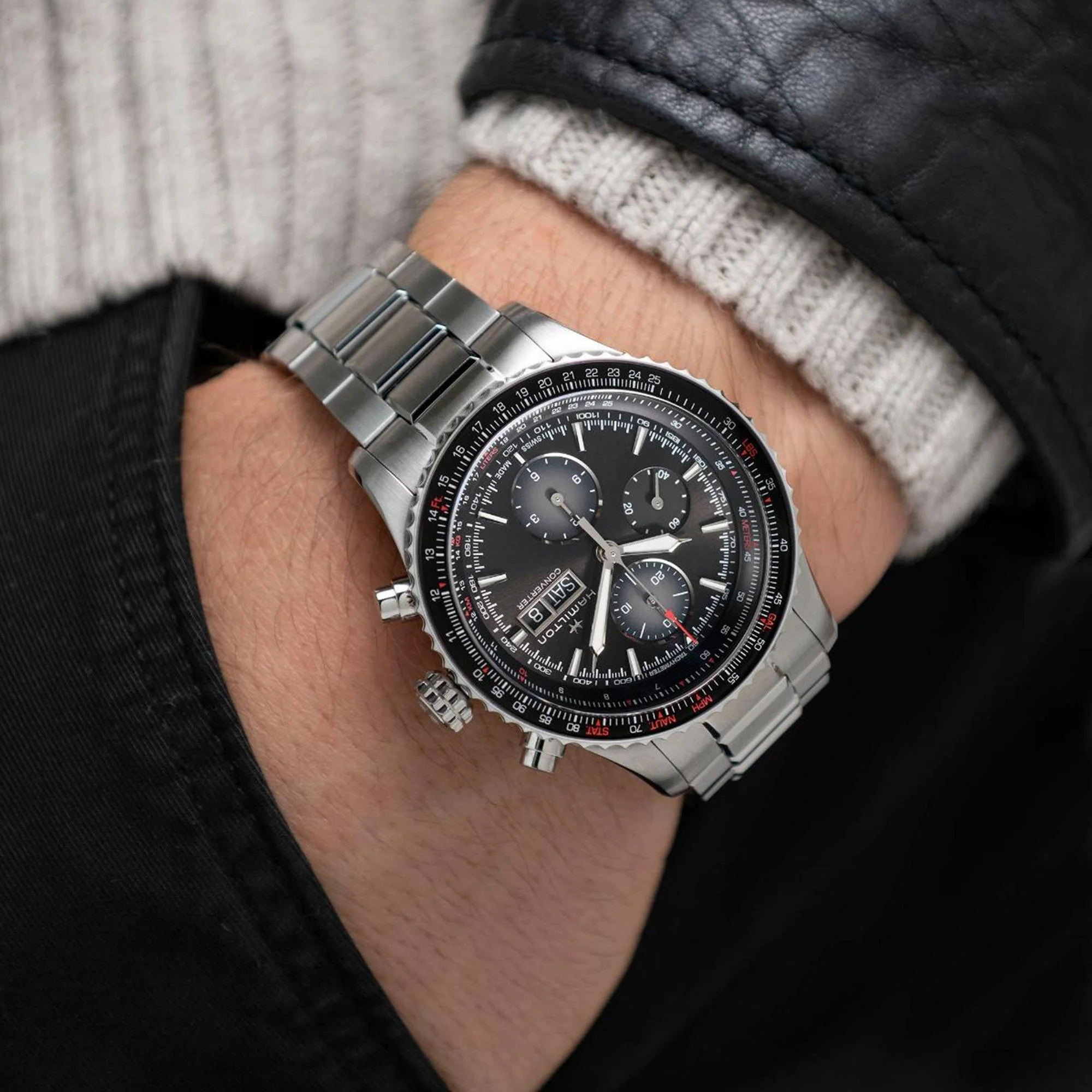 Hamilton Khaki Aviation Converter Automatic Chronograph Black Dial Stainless Steel Bracelet Men's Watch H76726130 - Image 10