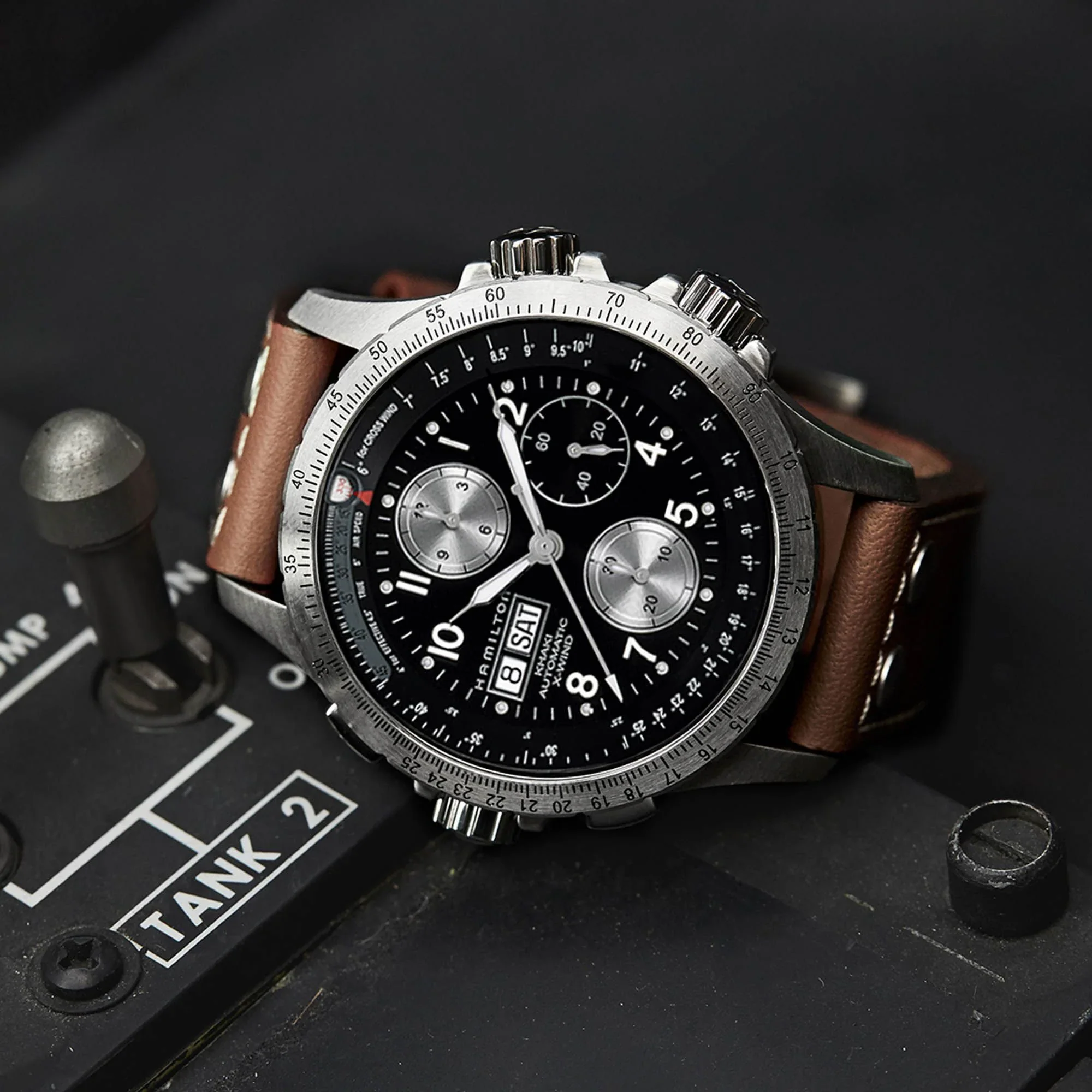 Hamilton Khaki Aviation X-Wind Auto Chrono Black Dial Leather Strap Men's Watch H77616533 - Image 12