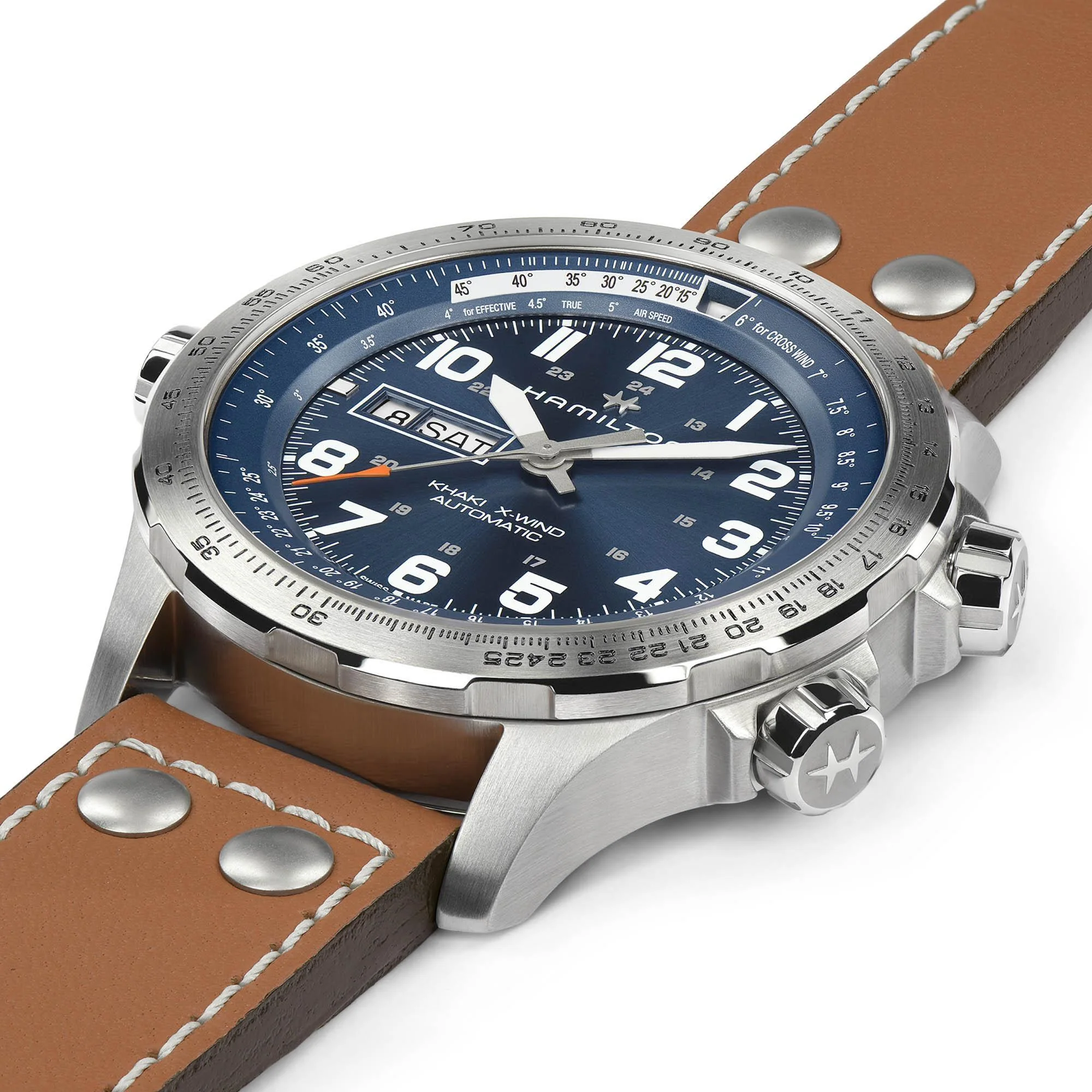 Hamilton Khaki Aviation X-Wind Automatic Blue Dial Leather Strap Men's Watch H77765541 - Image 4