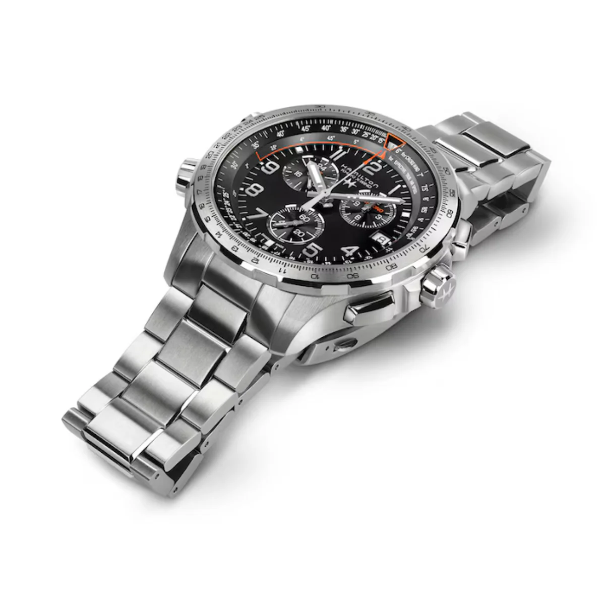 Hamilton Khaki Aviation X-Wind GMT Chrono Quartz Black Dial Steel Strap Men's Watch H77912135 - Image 3