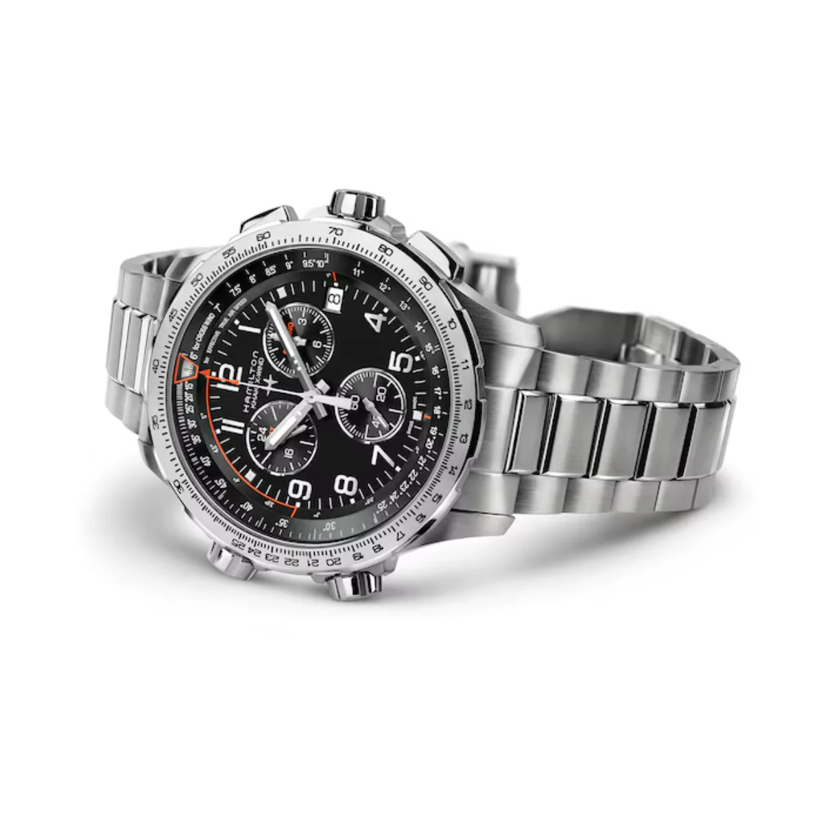 Hamilton Khaki Aviation X-Wind GMT Chrono Quartz Black Dial Steel Strap Men's Watch H77912135 - Image 4