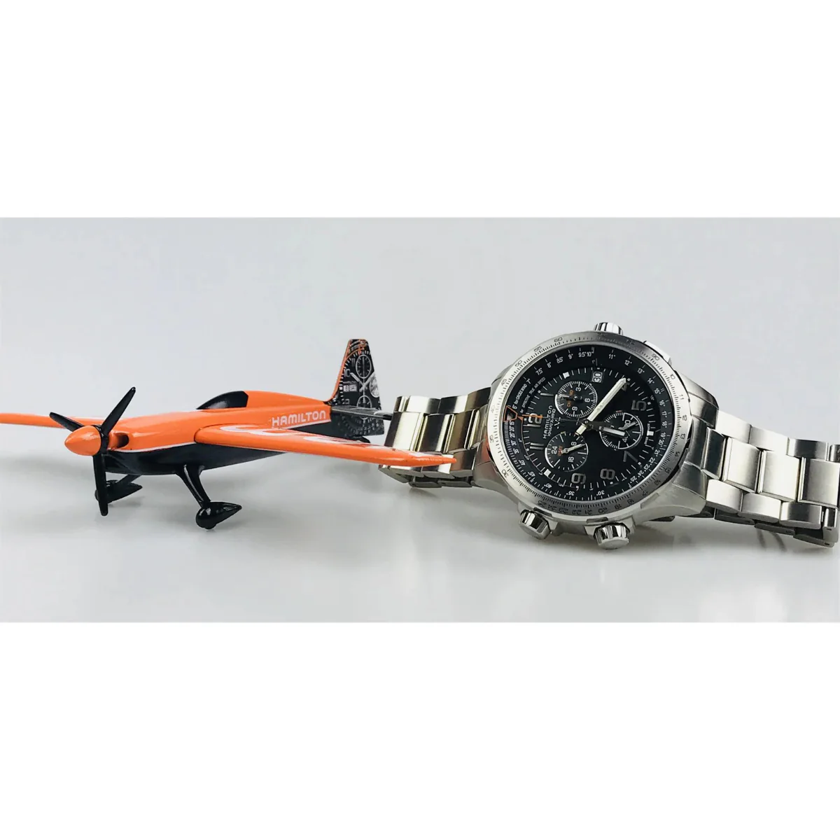 Hamilton Khaki Aviation X-Wind GMT Chrono Quartz Black Dial Steel Strap Men's Watch H77912135 - Image 6