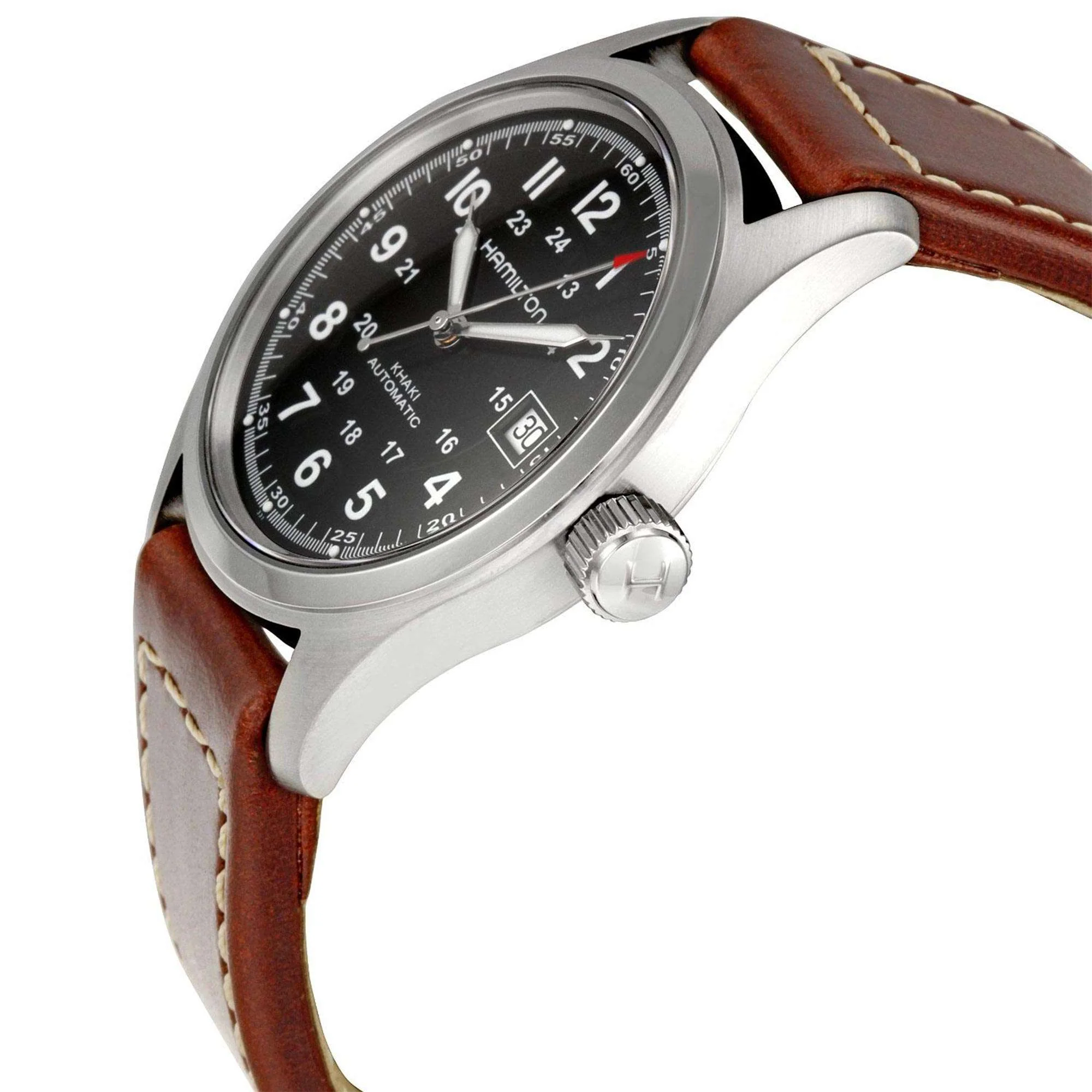 Hamilton Khaki Field Automatic Black Dial Leather Strap Men's Watch H70455533 - Image 6