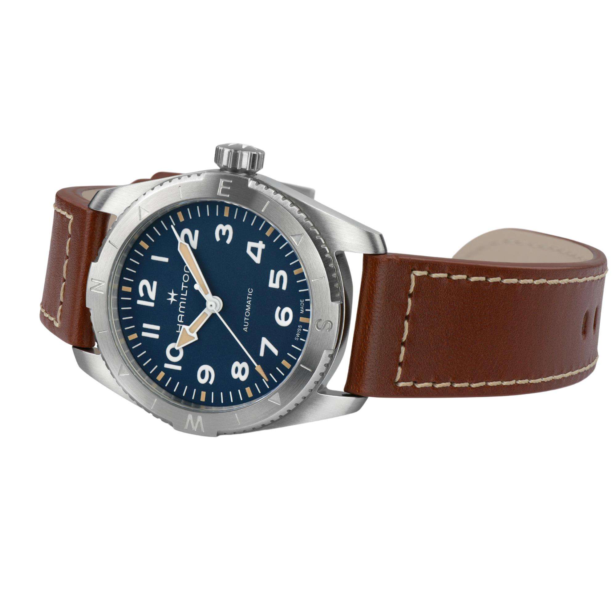 Hamilton Khaki Field Expedition Auto Blue Dial Brown Leather Strap Men's Watch H70315540 - Image 4