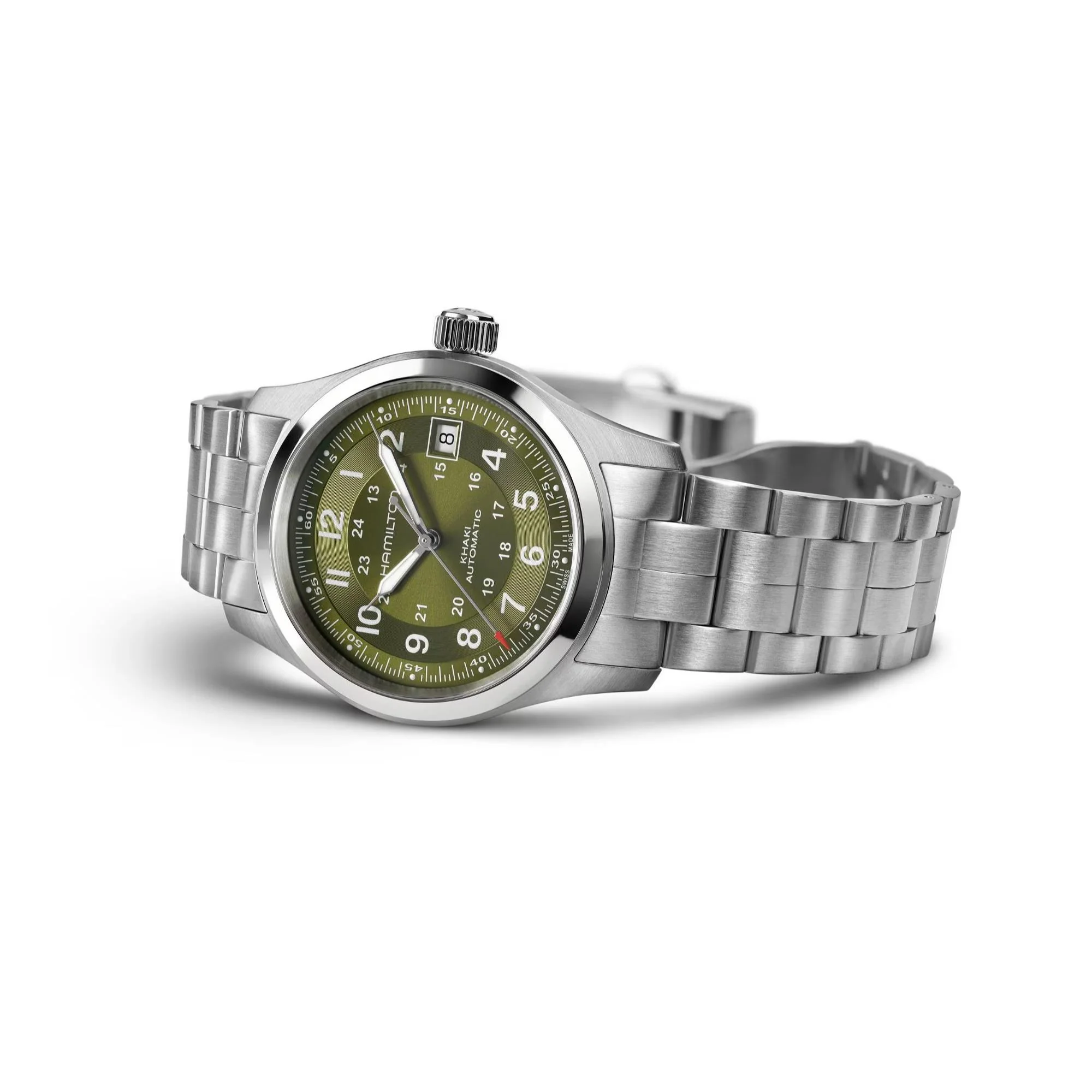 Hamilton Khaki Field Auto Green Dial Stainless Steel Strap Unisex Watch H70455160 - Image 4