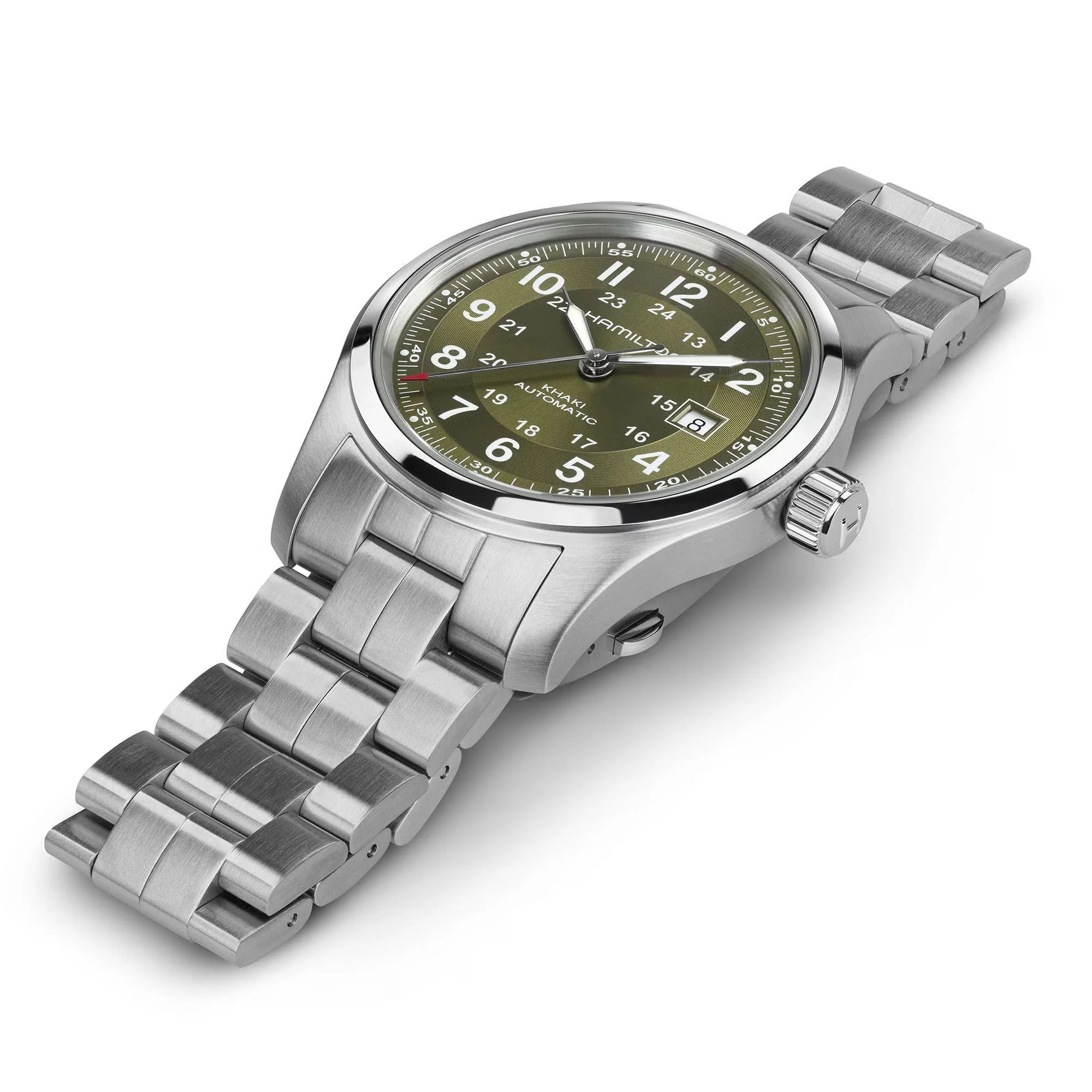 Hamilton Khaki Field Automatic Green Dial Steel Strap Men's Watch H70605160 - Image 4
