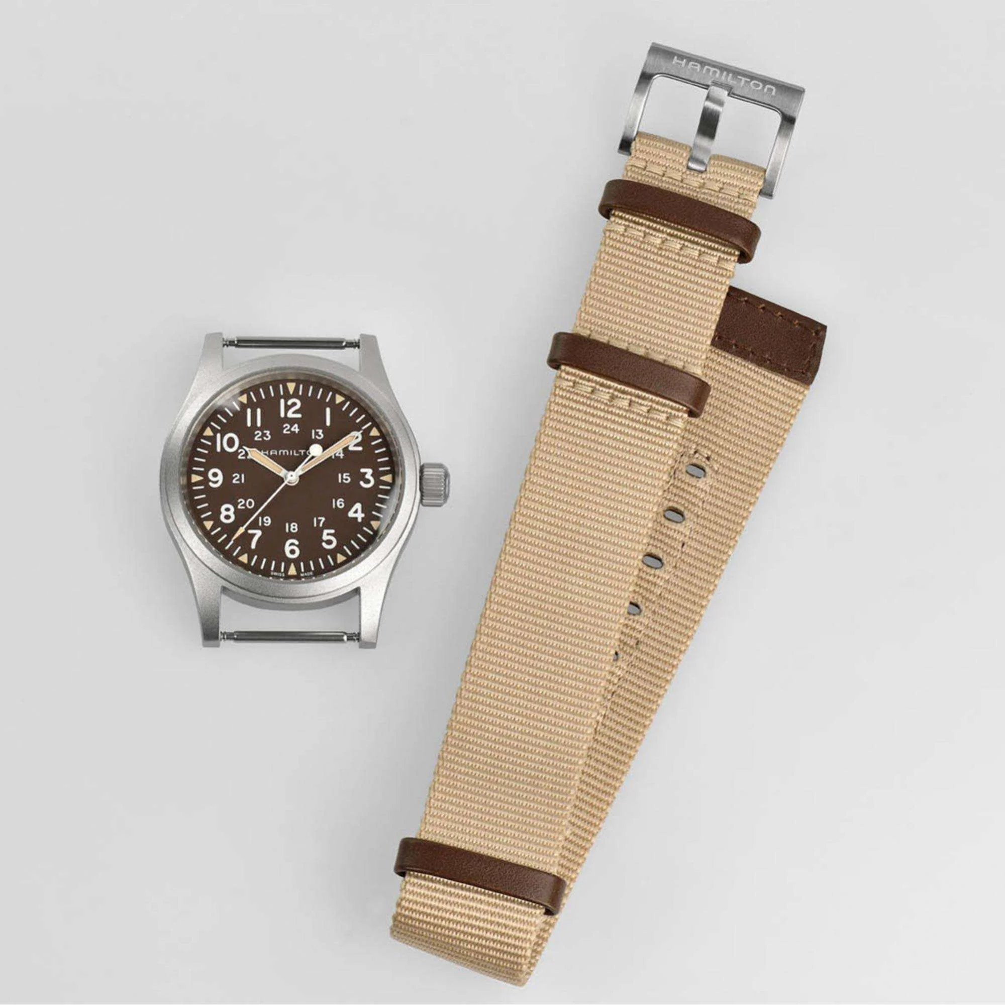 Hamilton Khaki Field 1960s Recreation Mechanical Brown Dial Canvas Strap Men's Watch H69439901 - Image 5
