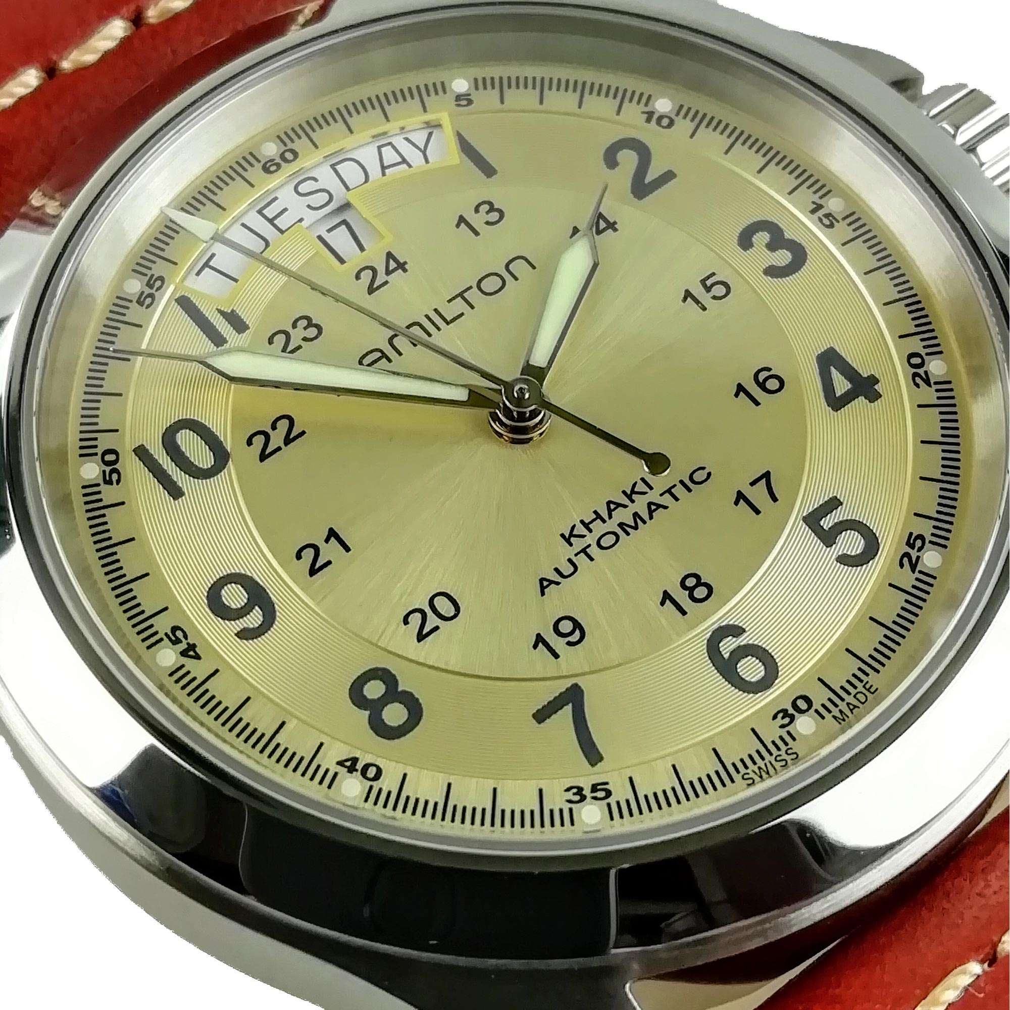 Hamilton Khaki Field Pioneer King Beige Dial Leather Strap Automatic Men's Watch H64455523 - Image 4