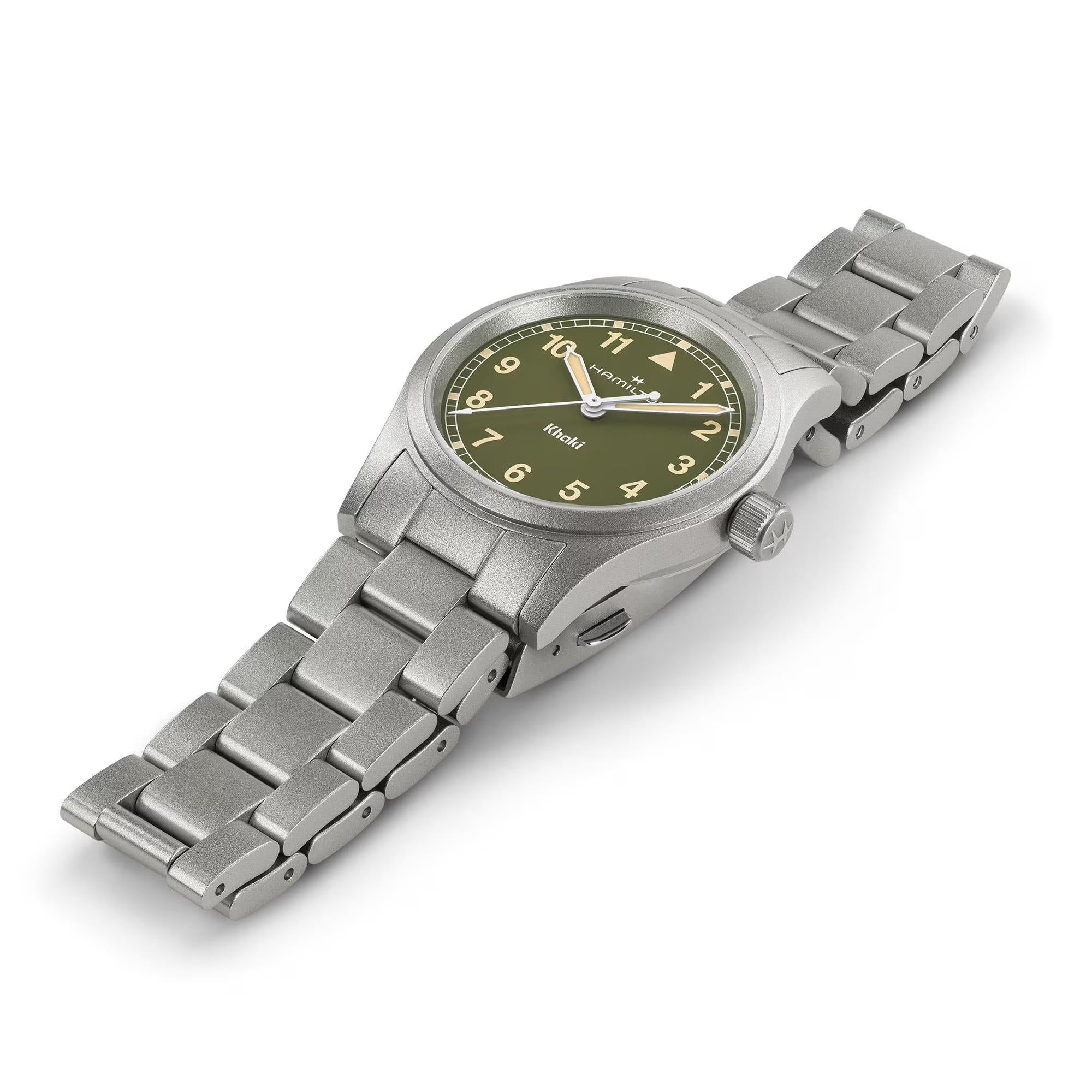 Hamilton Khaki Field Quartz Green Dial Steel Strap Unisex Watch H69301160 - Image 4