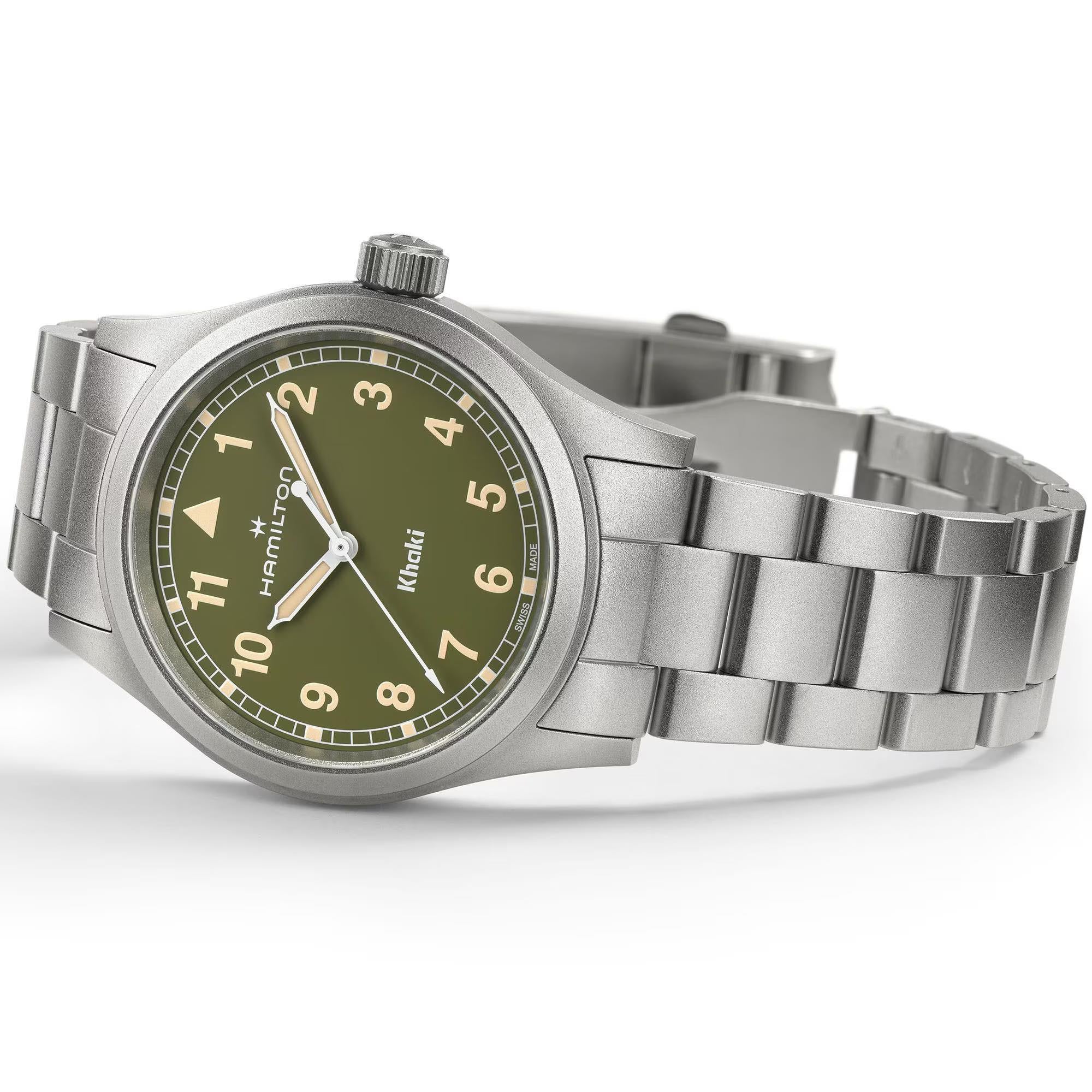 Hamilton Khaki Field Quartz Green Dial Steel Strap Unisex Watch H69401160 - Image 4