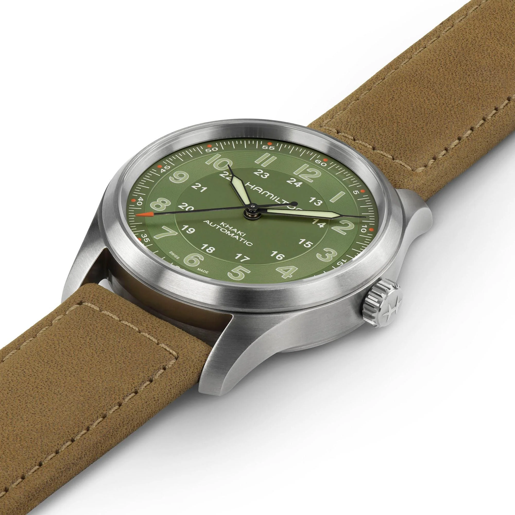 Hamilton Khaki Field Titanium Automatic Green Dial Leather Strap Men's Watch H70545560 - Image 3