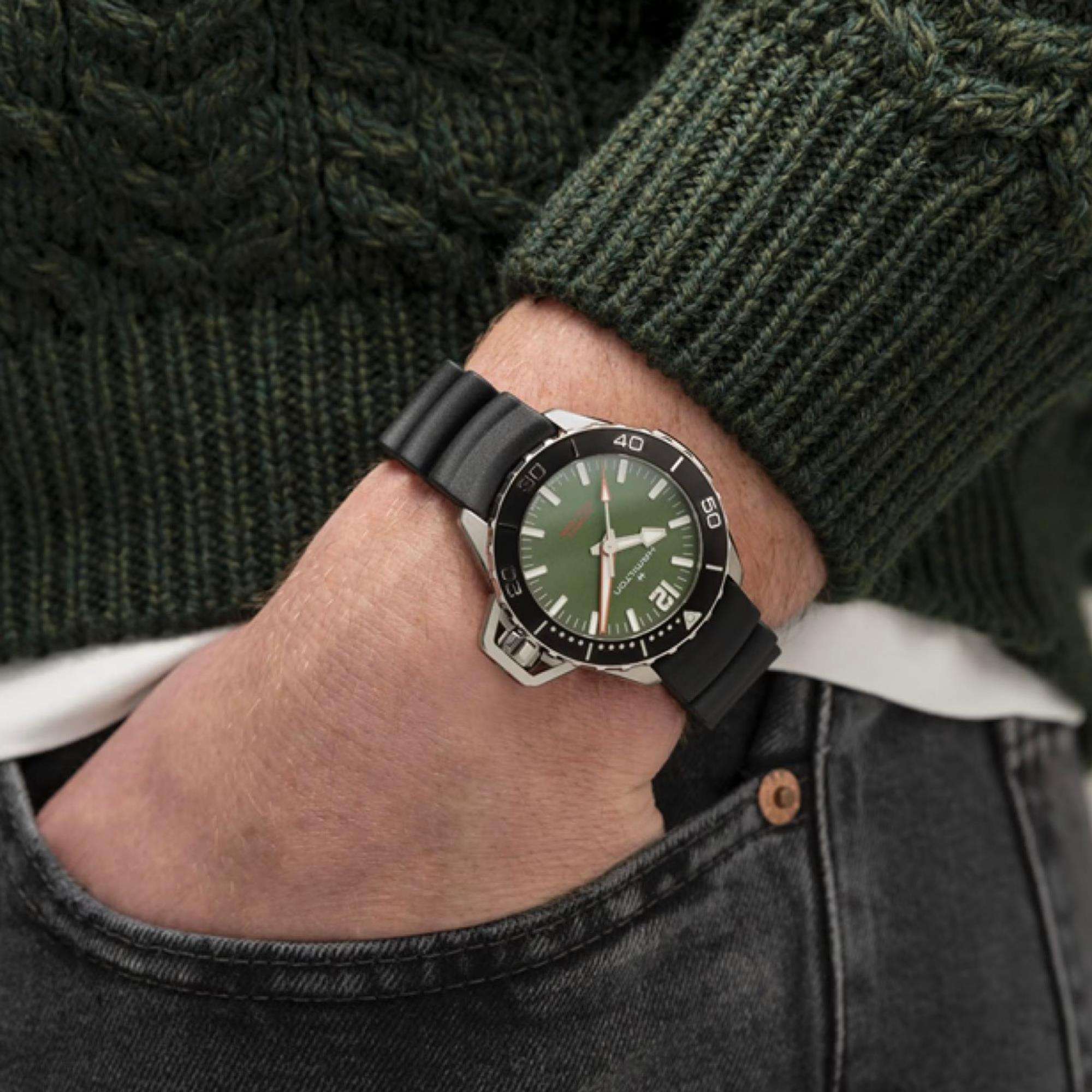 Hamilton Khaki Navy Frogman Automatic Green Dial Rubber Strap Men's Watch H77455360 - Image 2