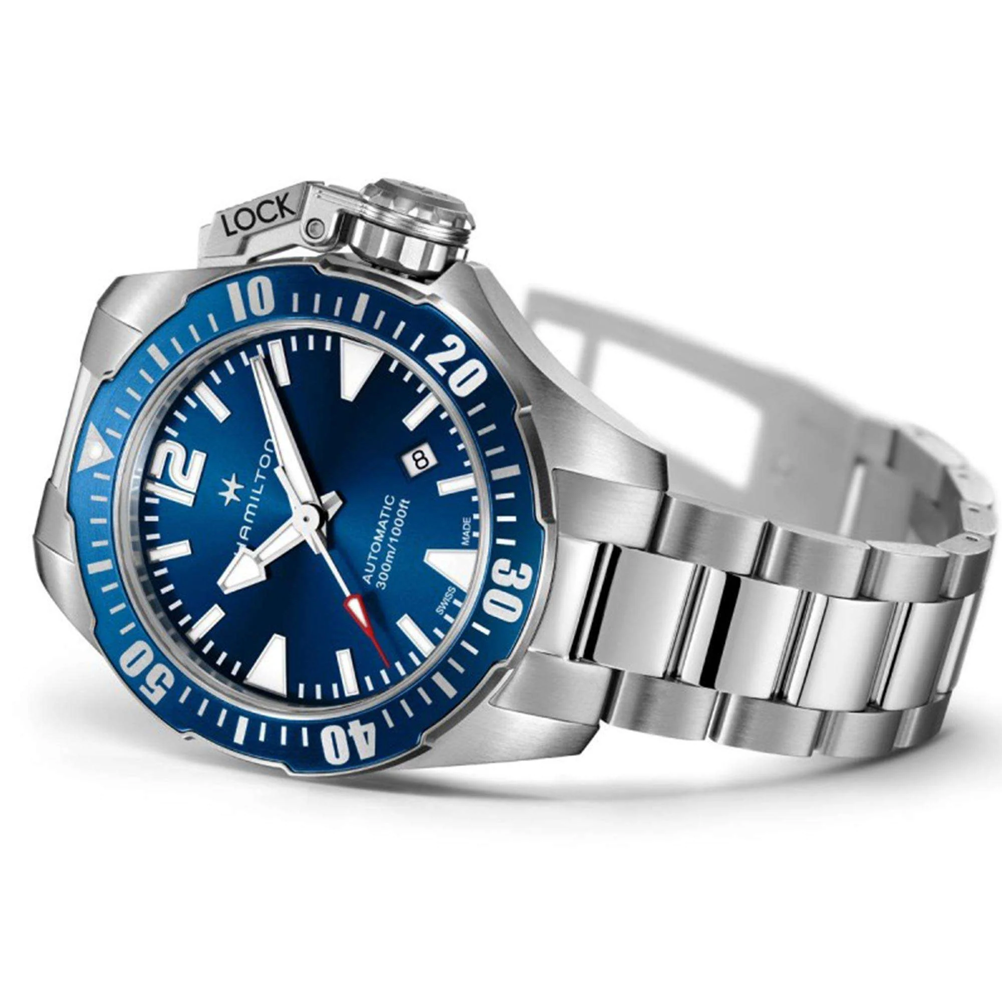Hamilton Khaki Navy Frogman Automatic Blue Dial Stainless Steel Bracelet Men's Watch H77705145 - Image 3