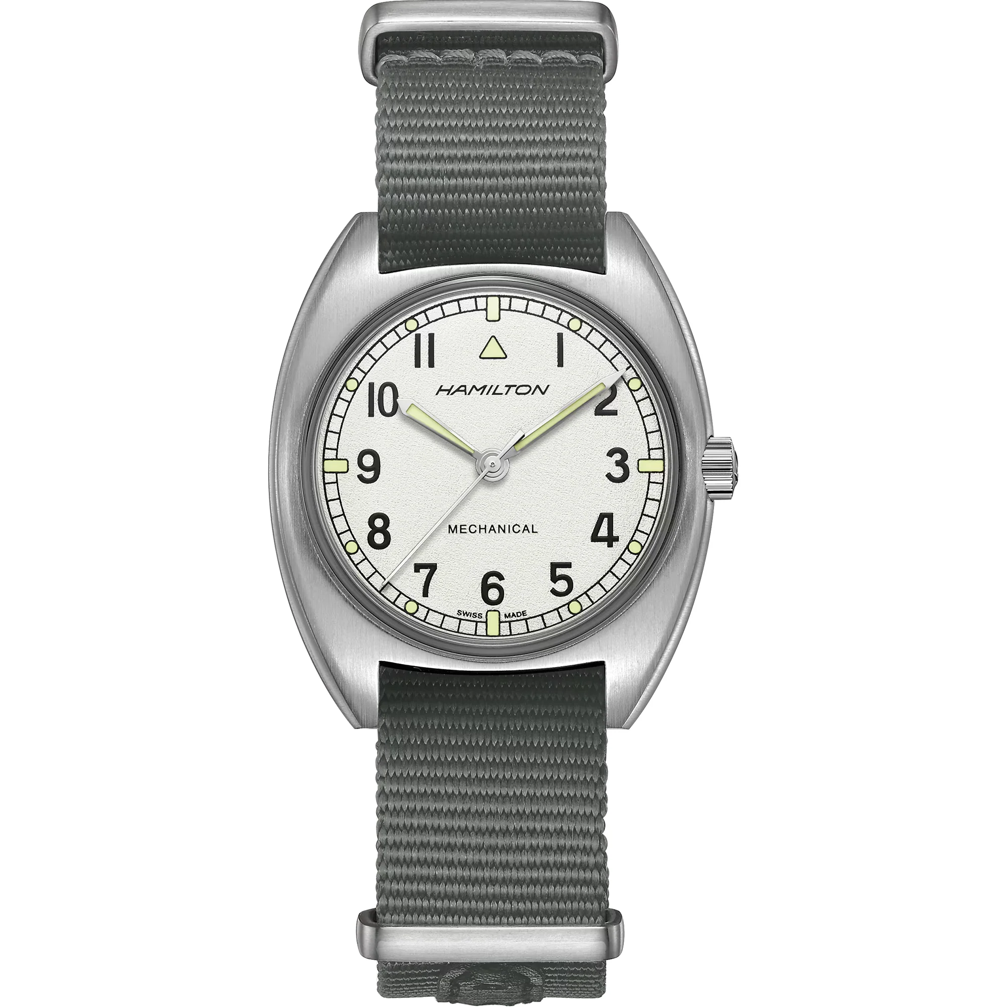 Hamilton Khaki Pilot Pioneer Mechanical Silver Dial NATO Strap Unisex Watch H76419951