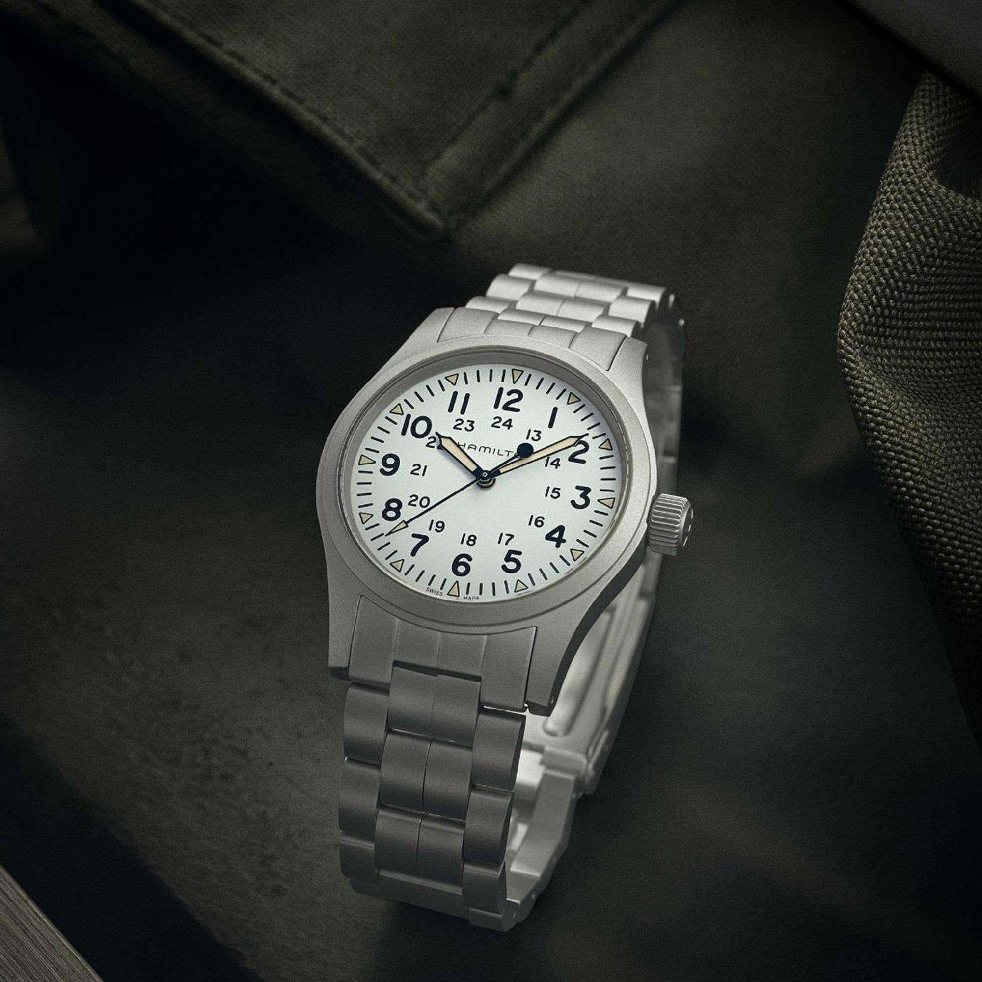 Hamilton Khaki Field Mechanical White Dial Stainless Steel Bracelet Men's Watch H69439111 - Image 8