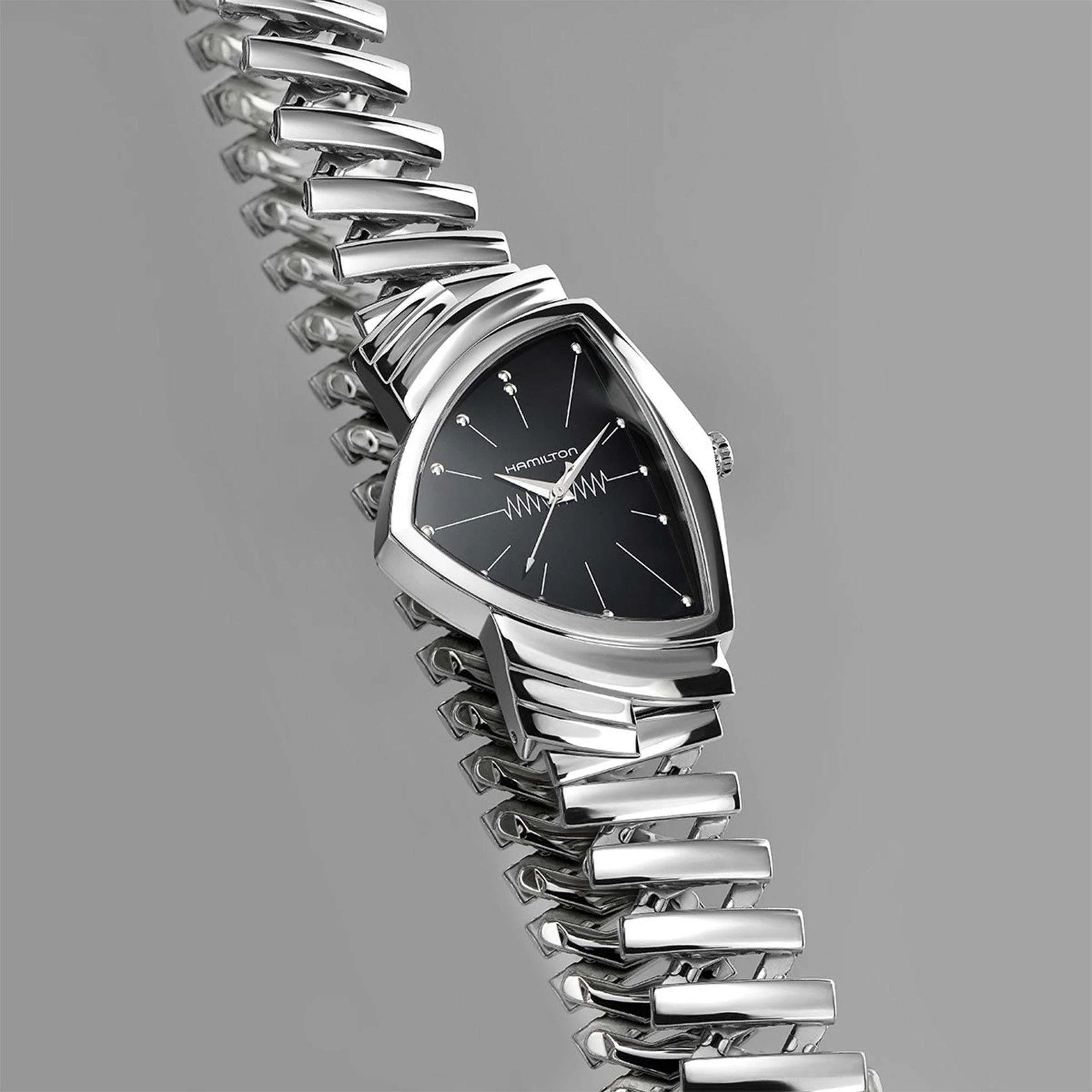 Hamilton Ventura Quartz Black Dial Silver Steel Bracelet Men's Watch H24411232 - Image 4