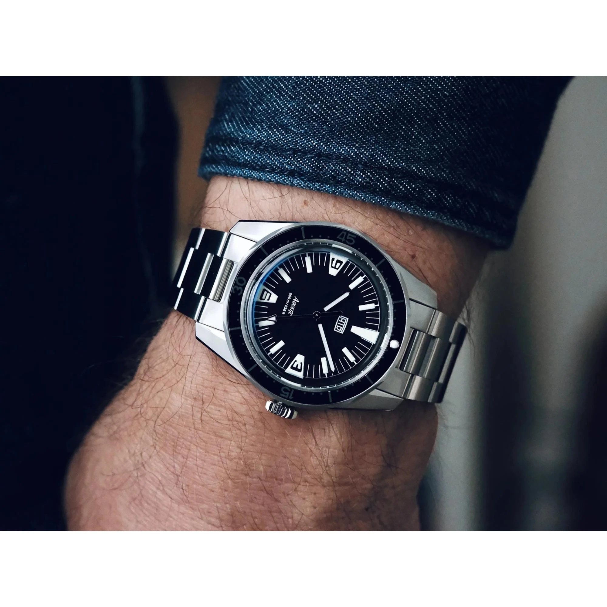 HTD Aquatic Spaceboy Automatic Black Dial Steel Strap Men's Watch A25F09S - Image 18