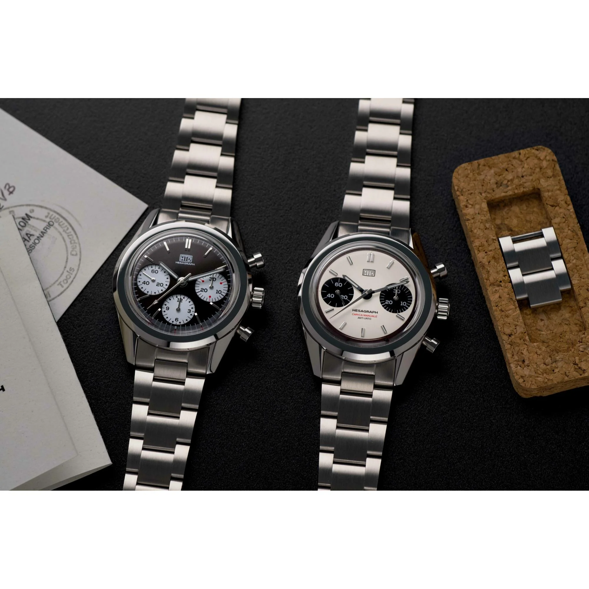 HTD Hesagraph Cannoli Chronograph Cream Dial Steel Strap Men's Watch H19F25C - Image 6