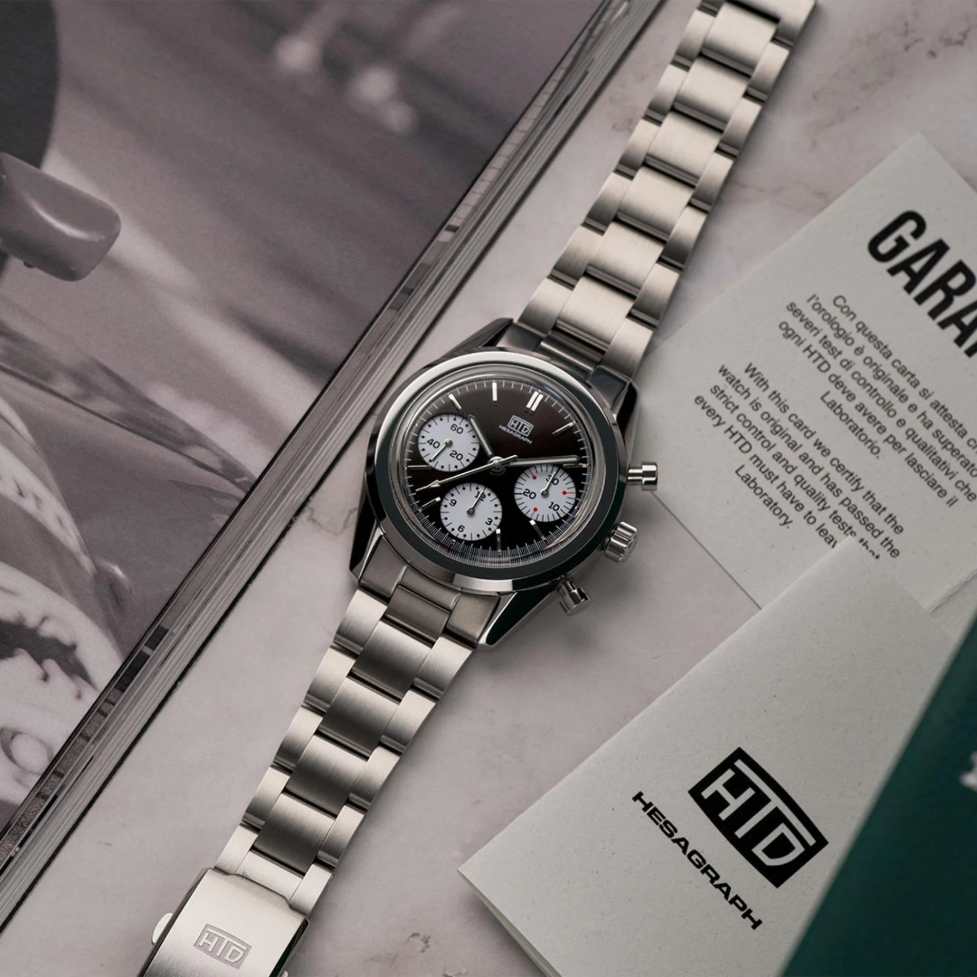 HTD Hesagraph Variante B Chronograph Dark Brown Dial Steel Strap Men's Watch H25F33B - Image 3