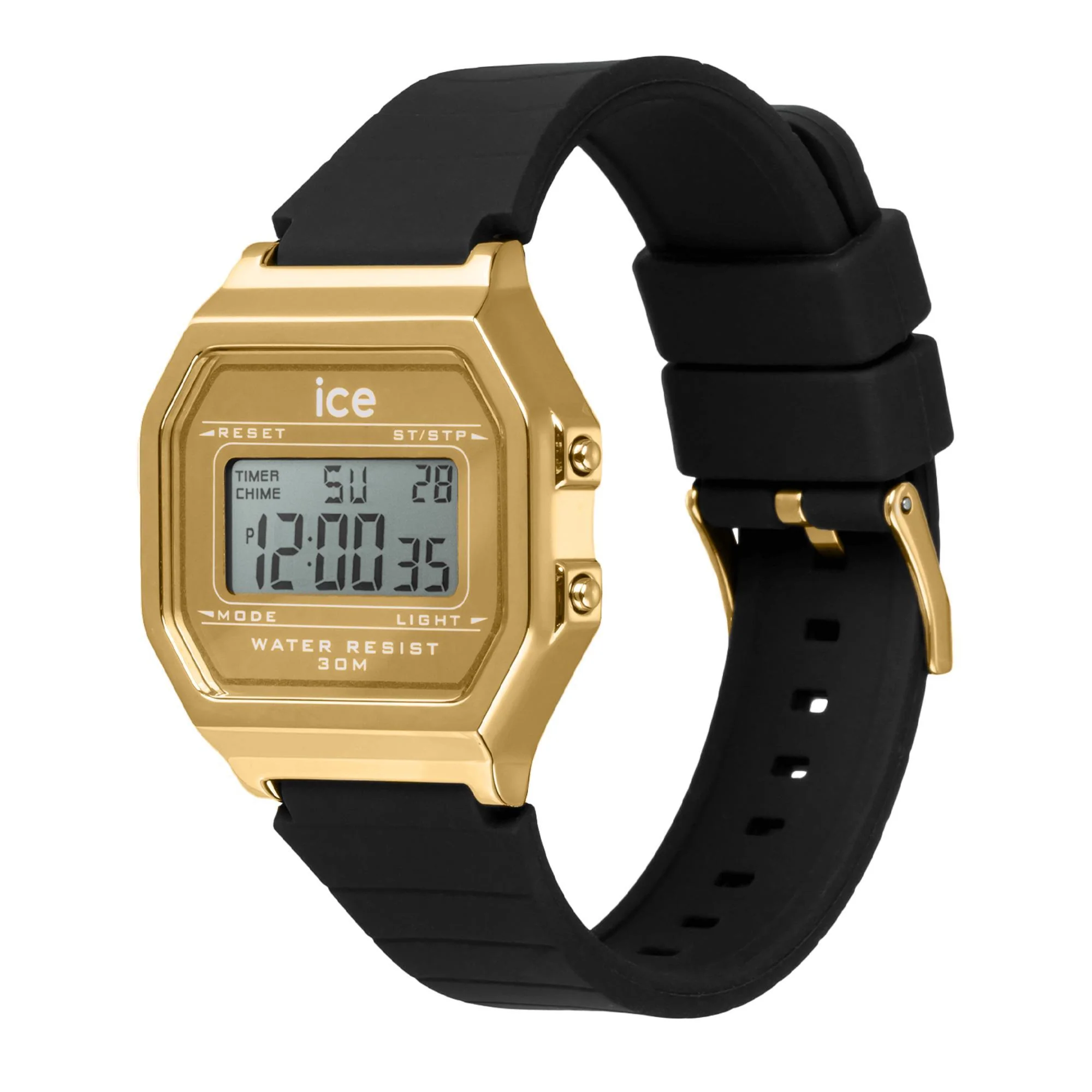 ICE Digit Retro Metal Gold Mirror Black Silicone Strap Digital Men’s Watch 022731 - Image 2