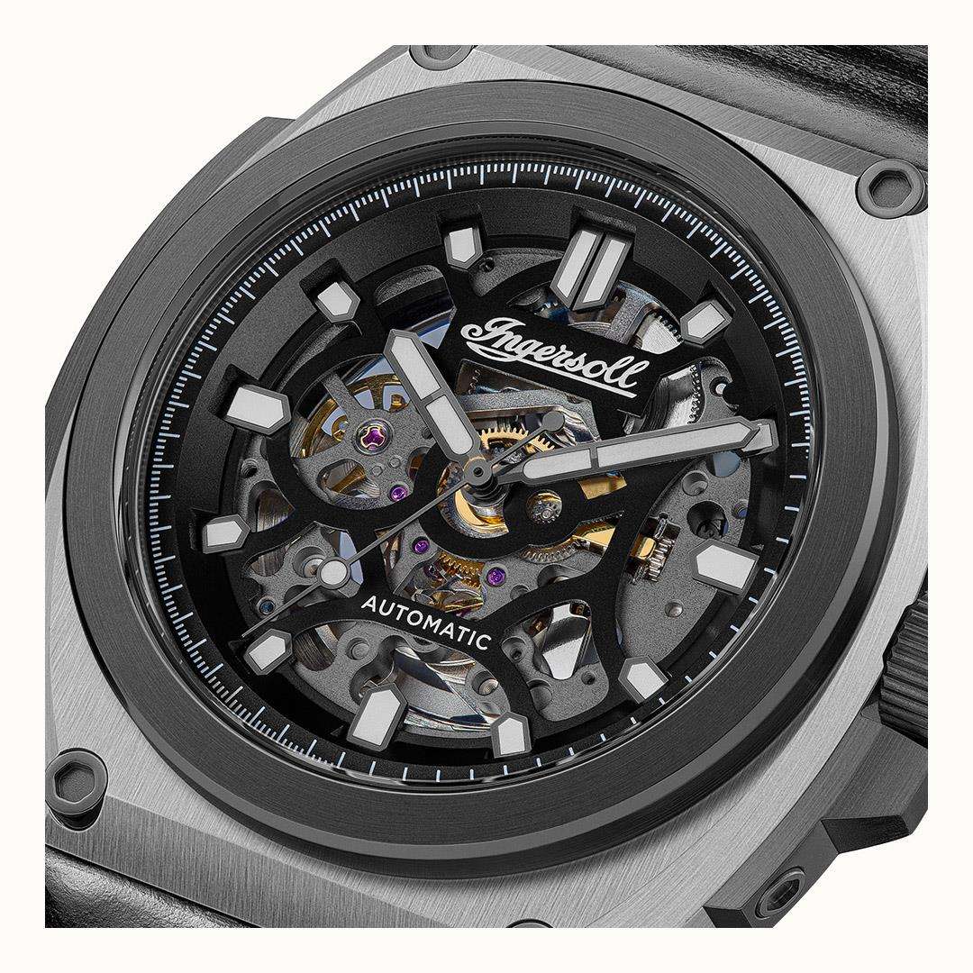 Ingersol The Motion Automatic Black Dial Leather Strap Men's Watch I11702B - Image 4
