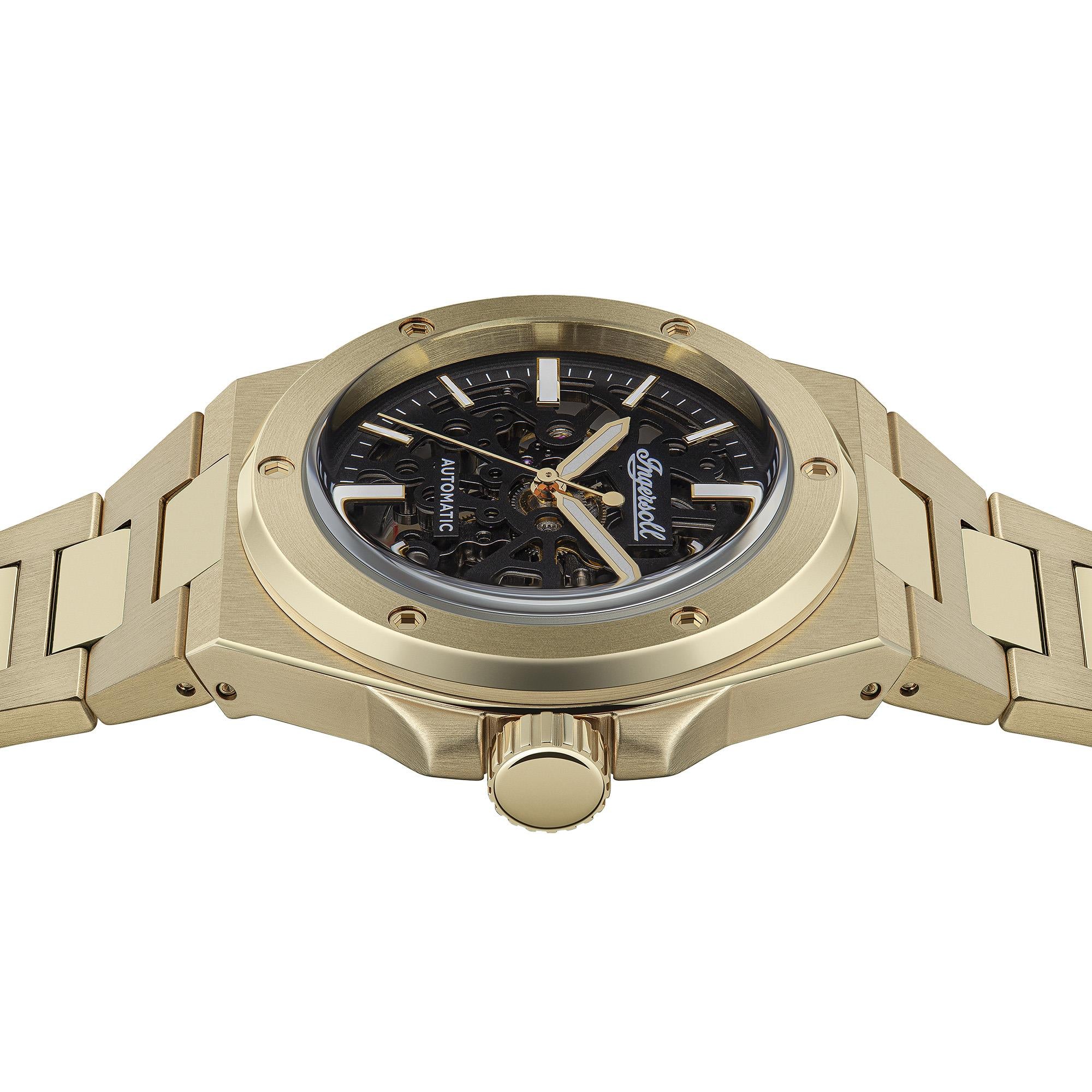 Ingersoll 1892 The Baller Automatic Men's Watch with Black Skeleton Dial and Gold Bracelet - I15001 - Image 12