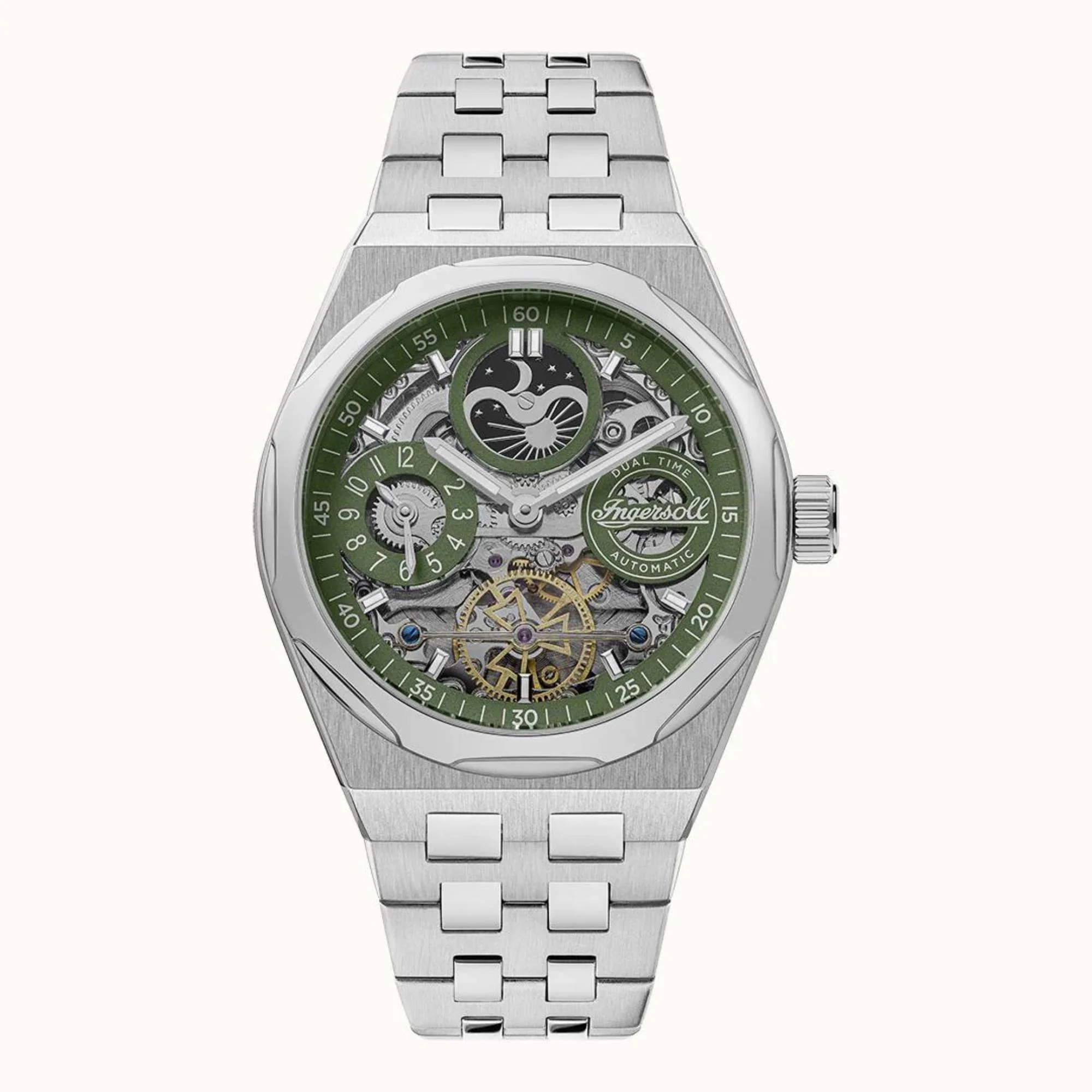Ingersoll 1892 The Broadway Automatic Men's Watch with Green Dial and Silver Stainless Steel Strap- I12905 - Image 7