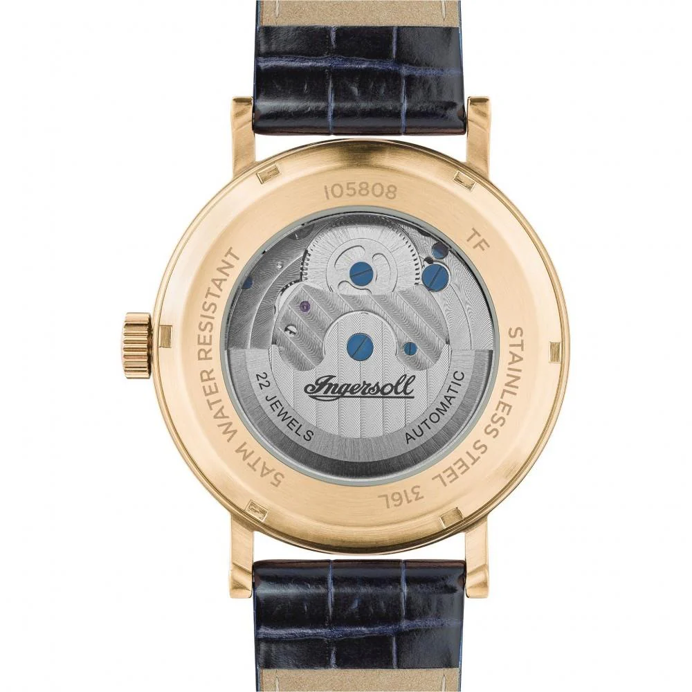 Ingersoll 1892 The Charles Automatic Men's Watch with Black Skeleton Dial and Blue Leather Strap- I05808 - Image 9