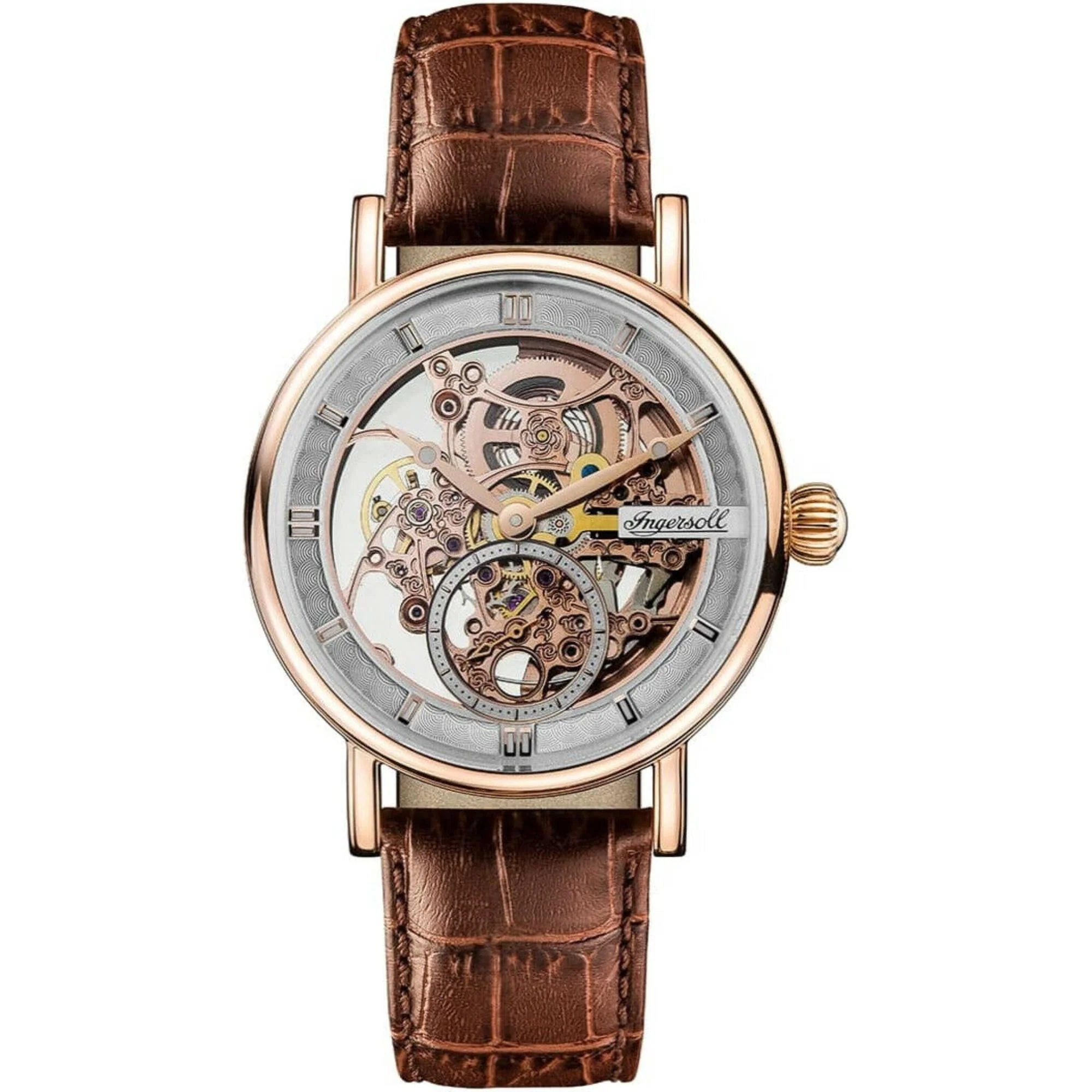 Ingersoll 'The Herald' Automatic Silver Dial Brown Leather Strap Men's Watch I00401B - Image 7