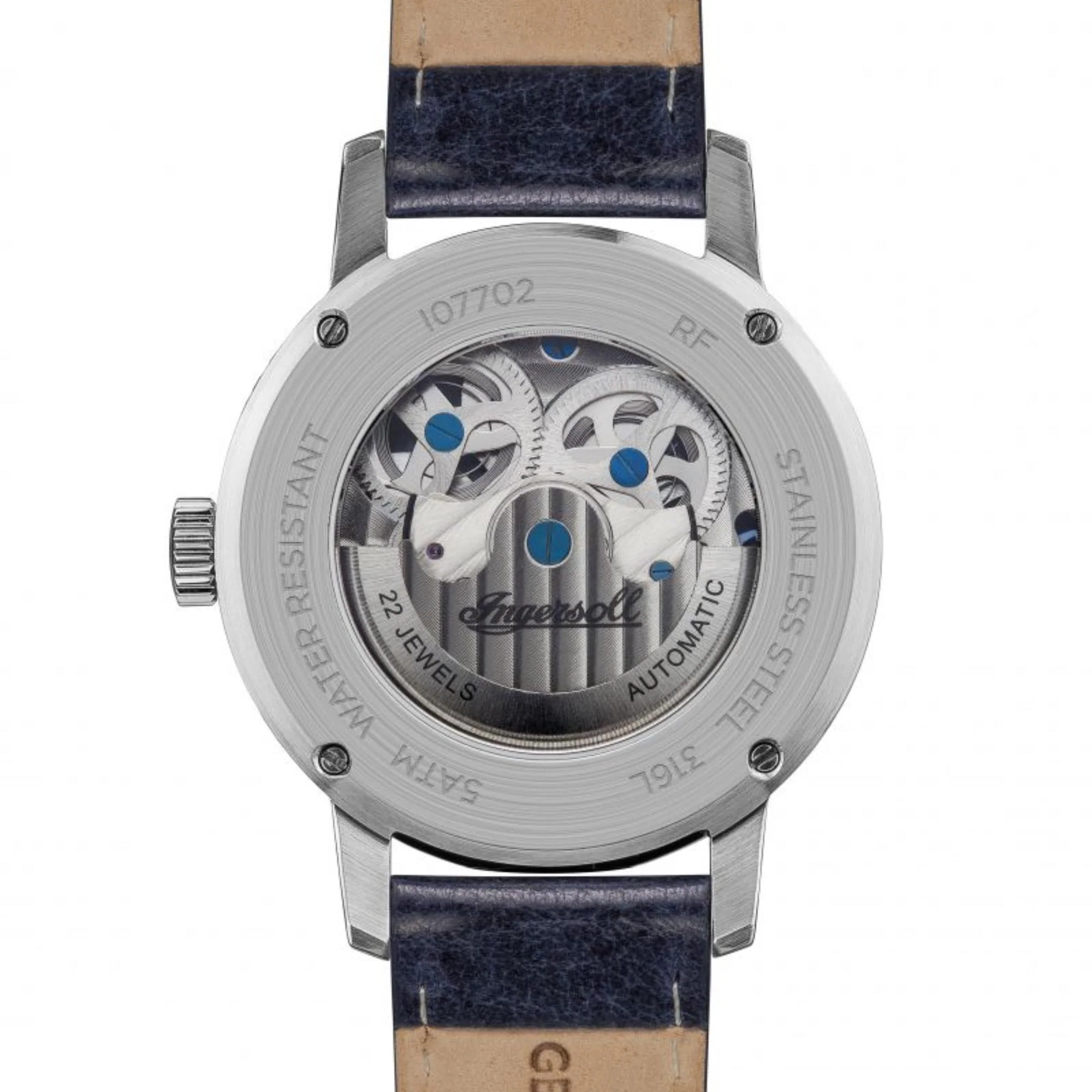 Ingersoll The Jazz Automatic Movement Skeleton Dial Blue Leather Strap Men's Watch I07702 - Image 7