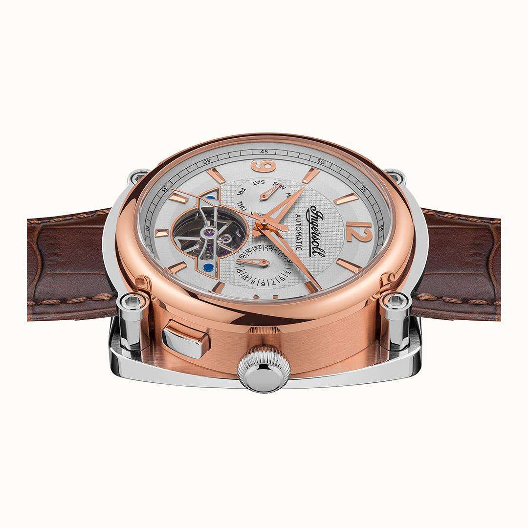 Ingersoll The Michigan Automatic White Dial Brown Leather Strap Men's Watch I01103B - Image 4