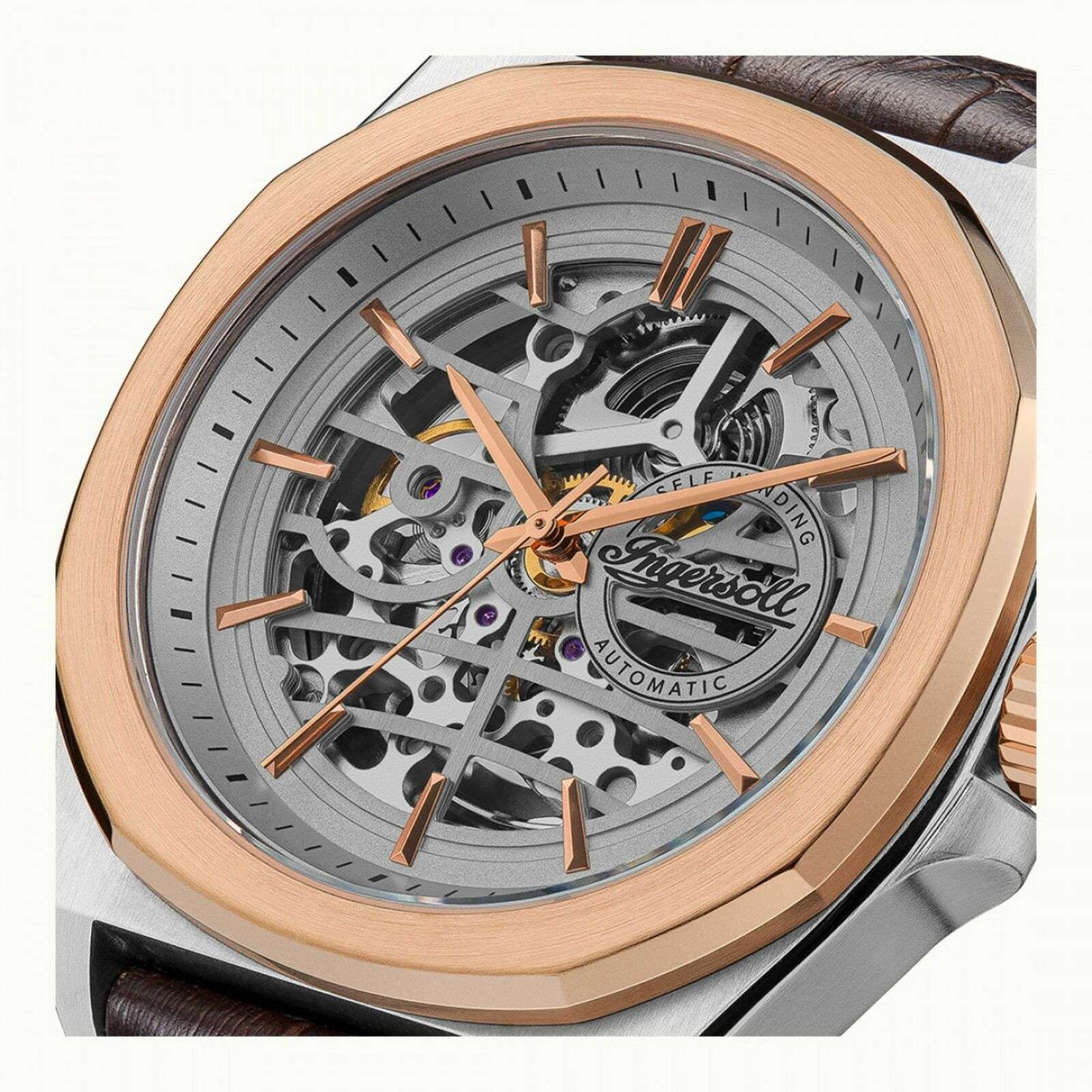 Ingersoll The Orville Automatic Silver Skeleton Dial Brown Leather Strap Men's Watch I09301B - Image 25