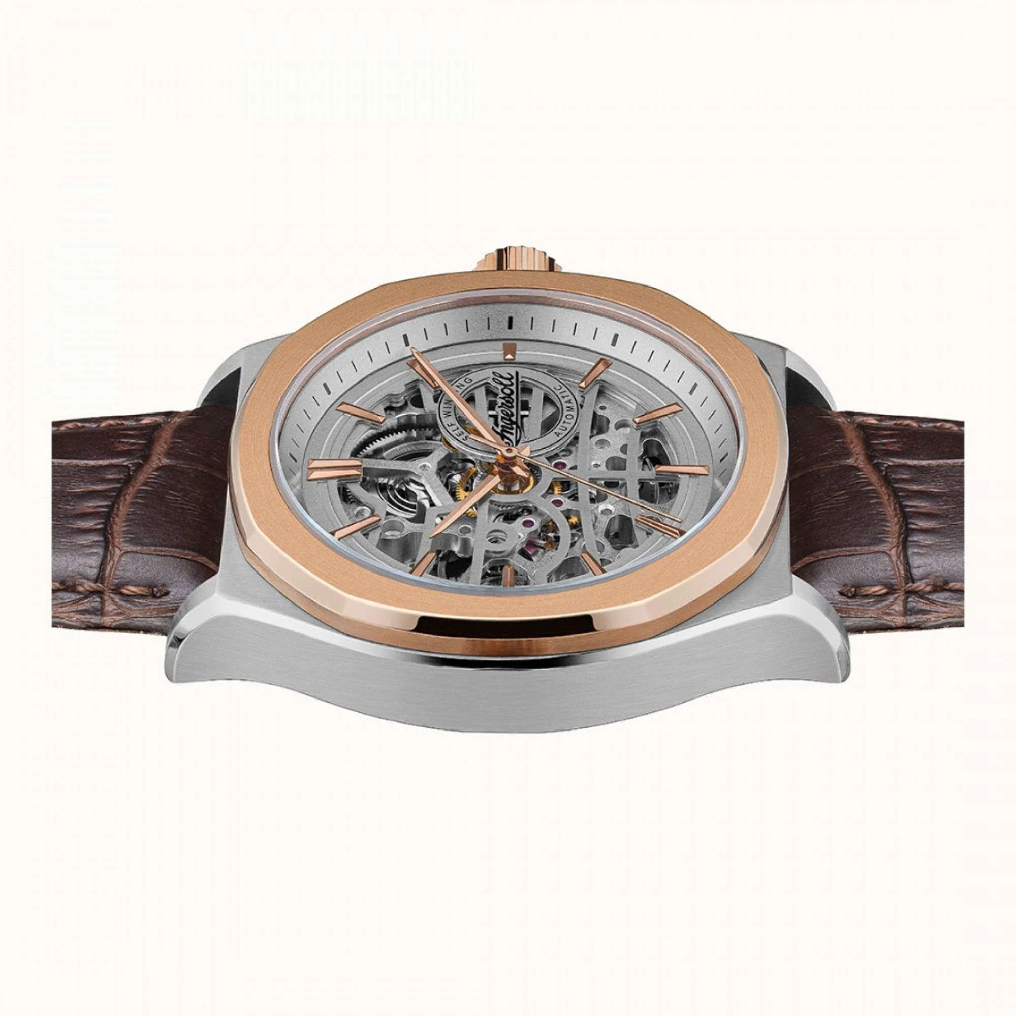 Ingersoll The Orville Automatic Silver Skeleton Dial Brown Leather Strap Men's Watch I09301B - Image 4