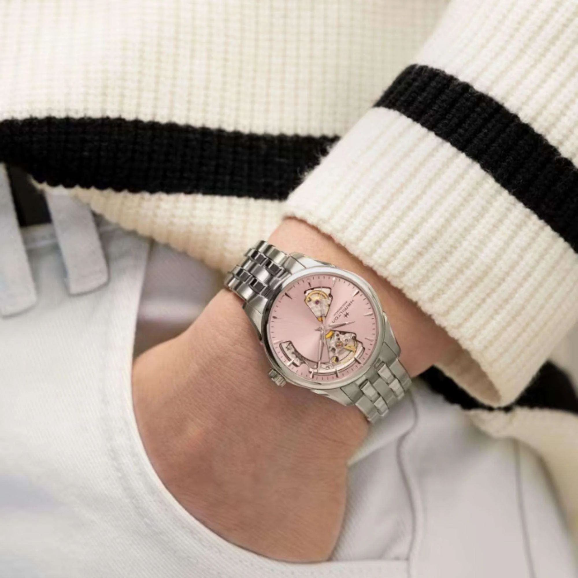 Hamilton Jazzmaster Open Heart Automatic Pink Dial Stainless Steel Bracelet Ladies Watch H32215170 - Image 4