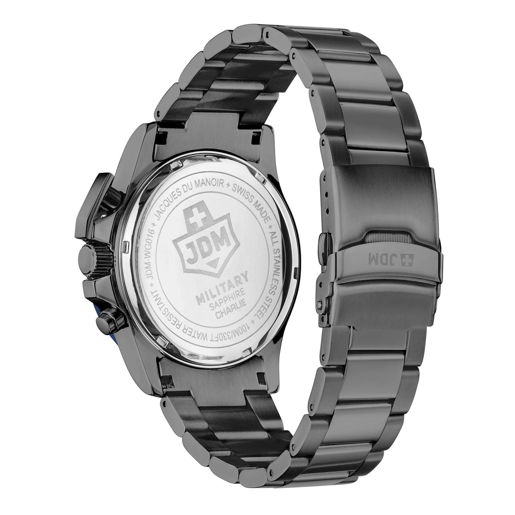 JDM Military Charlie Blue Dial Gun IP Steel Bracelet Men's Watch JDM-WG016-03 - Image 3