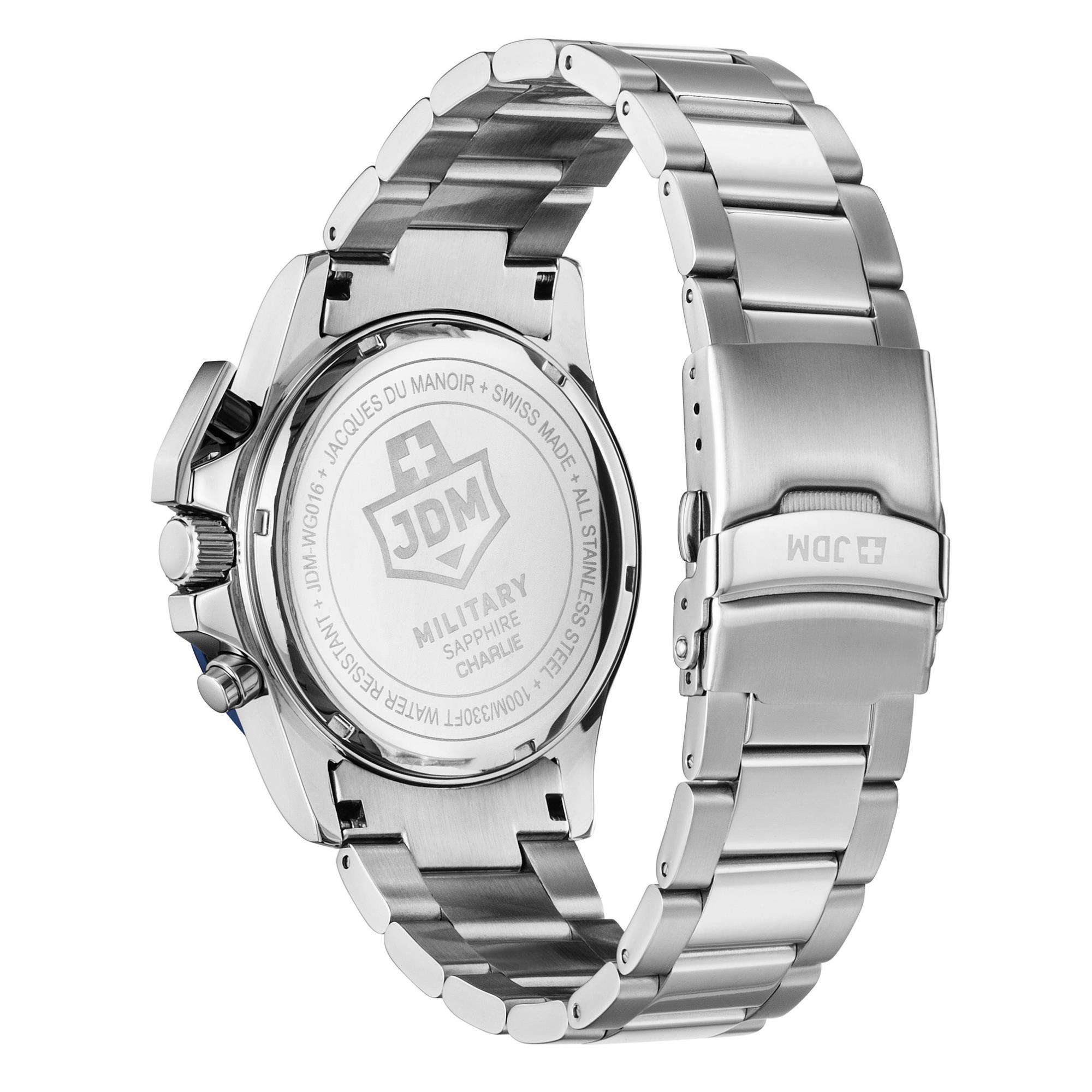 JDM Military Charlie Blue Dial Steel Bracelet Men's Watch JDM-WG016-02 - Image 3