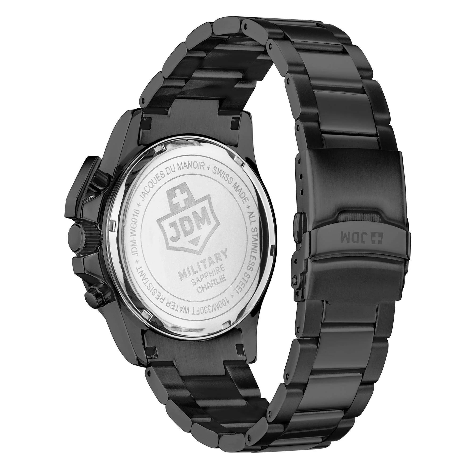 JDM Military Charlie Orange Dial Black IP Steel Bracelet Men's Watches JDM-WG016-04 - Image 3