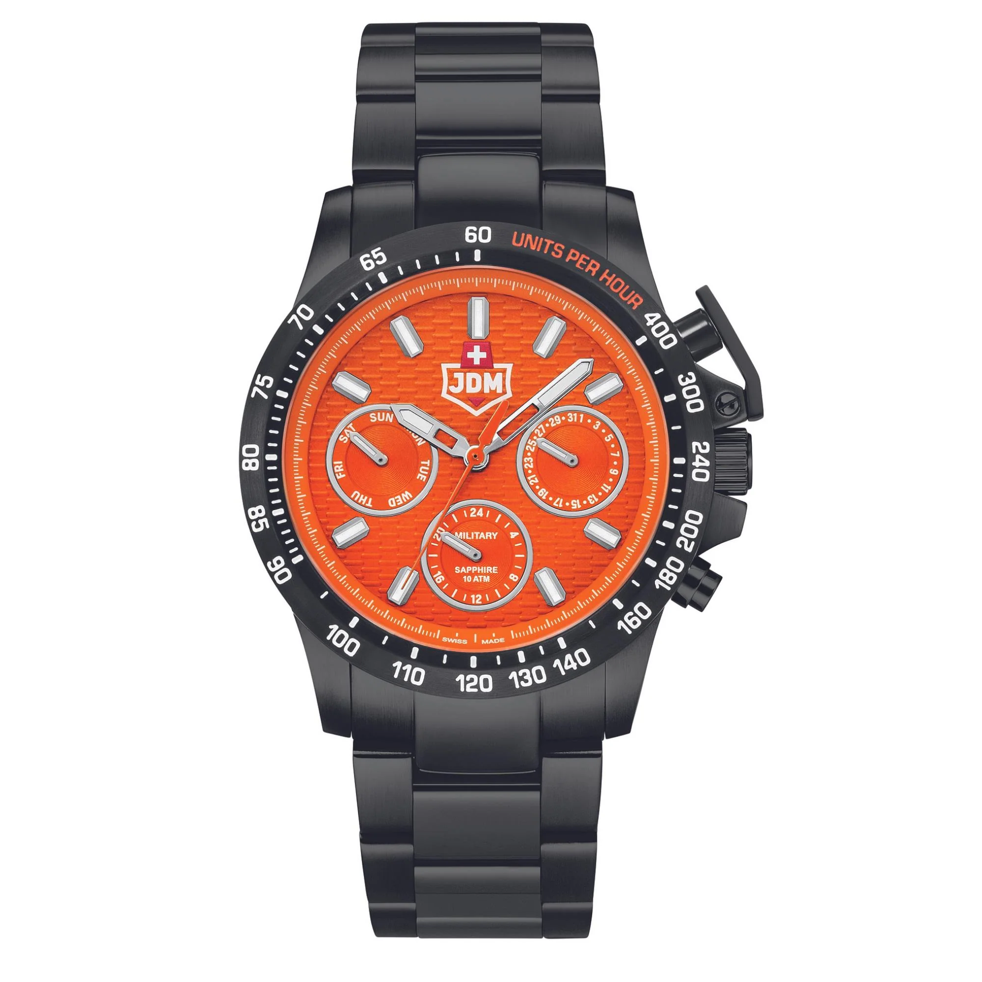 JDM Military Charlie Orange Dial Black IP Steel Bracelet Men's Watches JDM-WG016-04 - Image 4