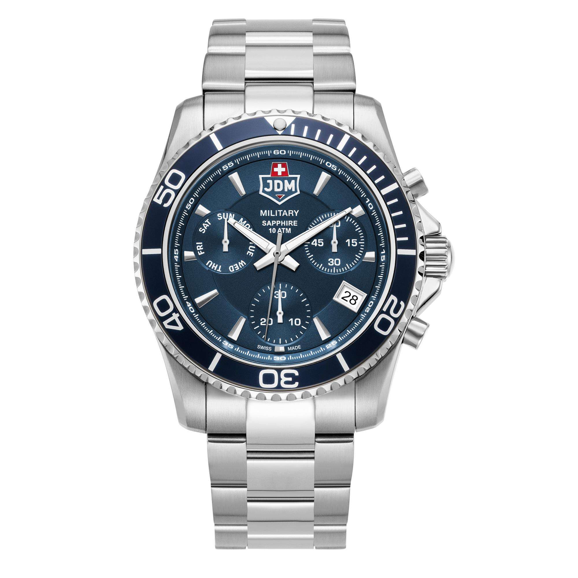 JDM Military Sierra Chrono Blue Dial Steel Bracelet Men's Watch JDM-WG019-02 - Image 5