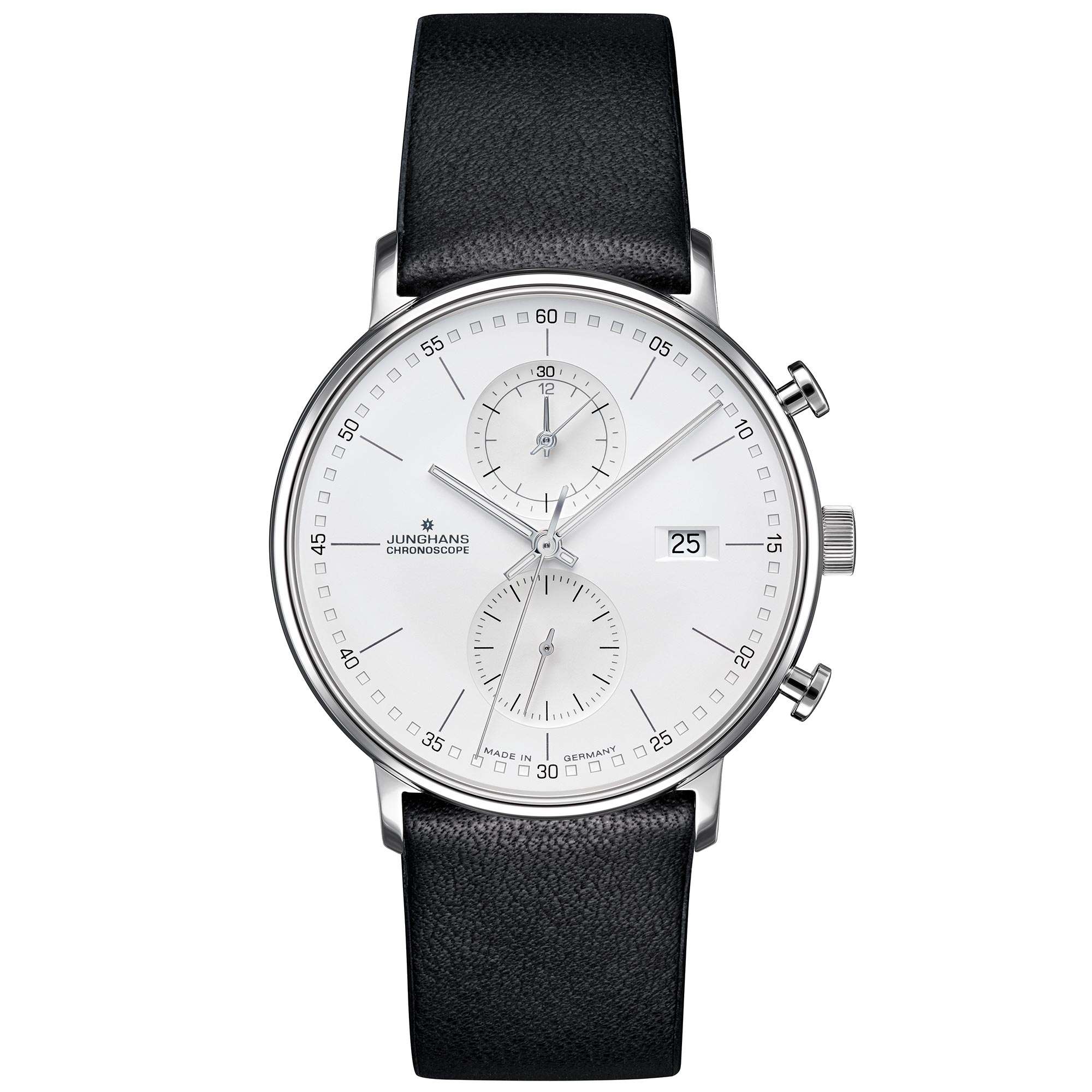 Junghans Form C Silver Dial Black Leather Strap Men's Watch 041/4770.00