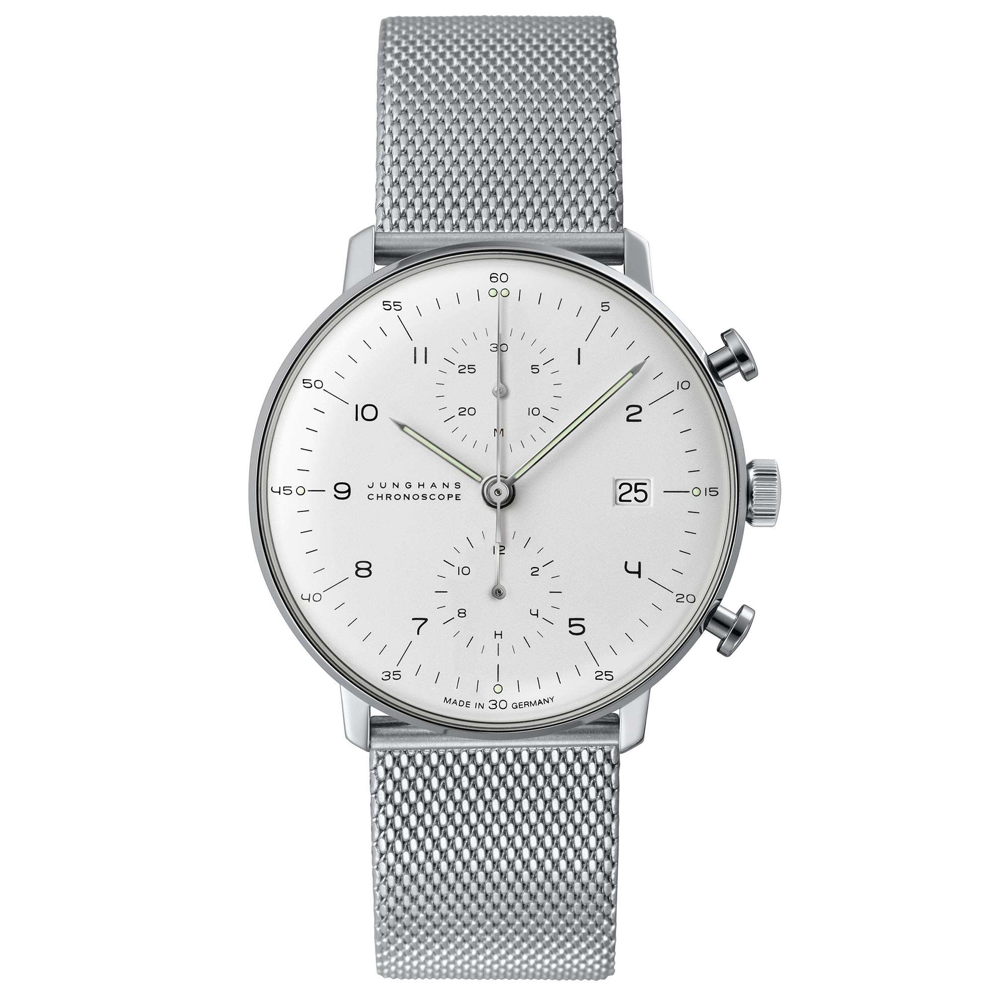Junghans Max Bill Chronoscope 027/4003.48 Automatic Silver Dial Milanese Bracelet Men's Watch