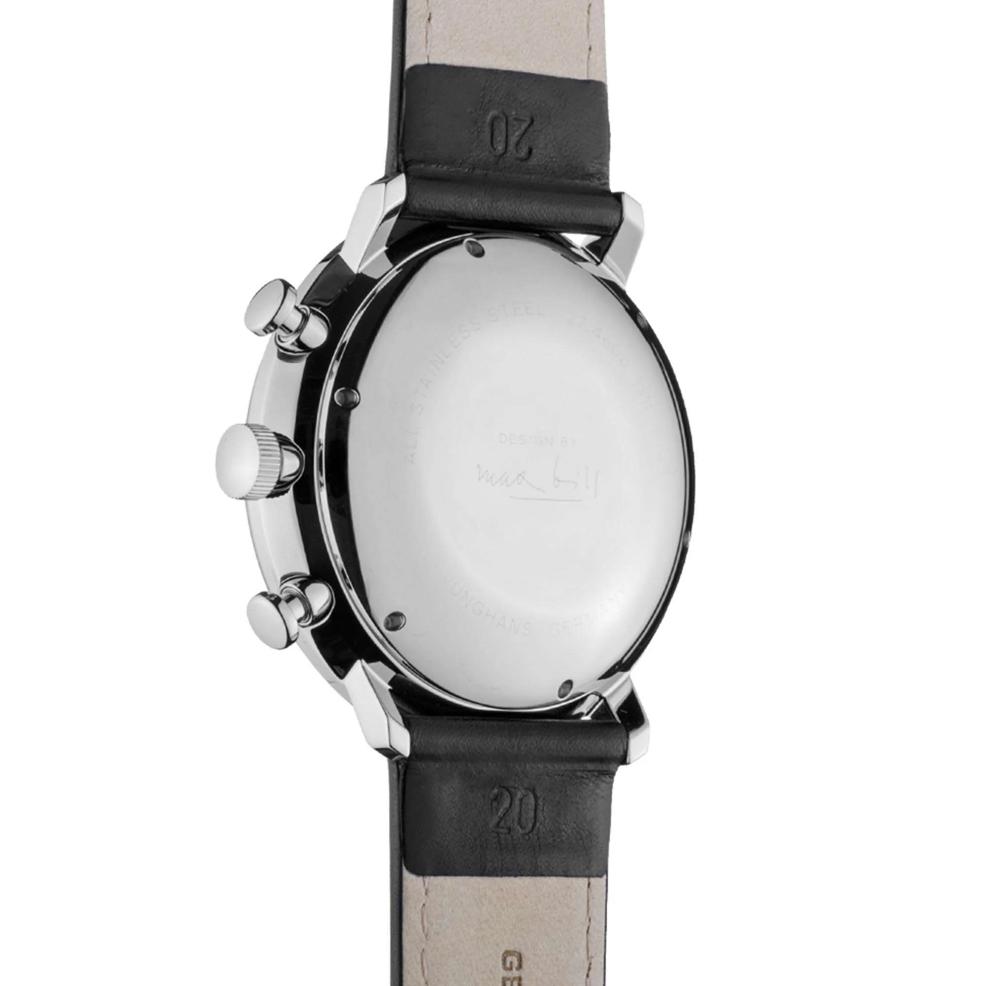 Junghans Max Bill Chronoscope Silver Dial Black Leather Strap Men's 27/4600.04 - Image 2