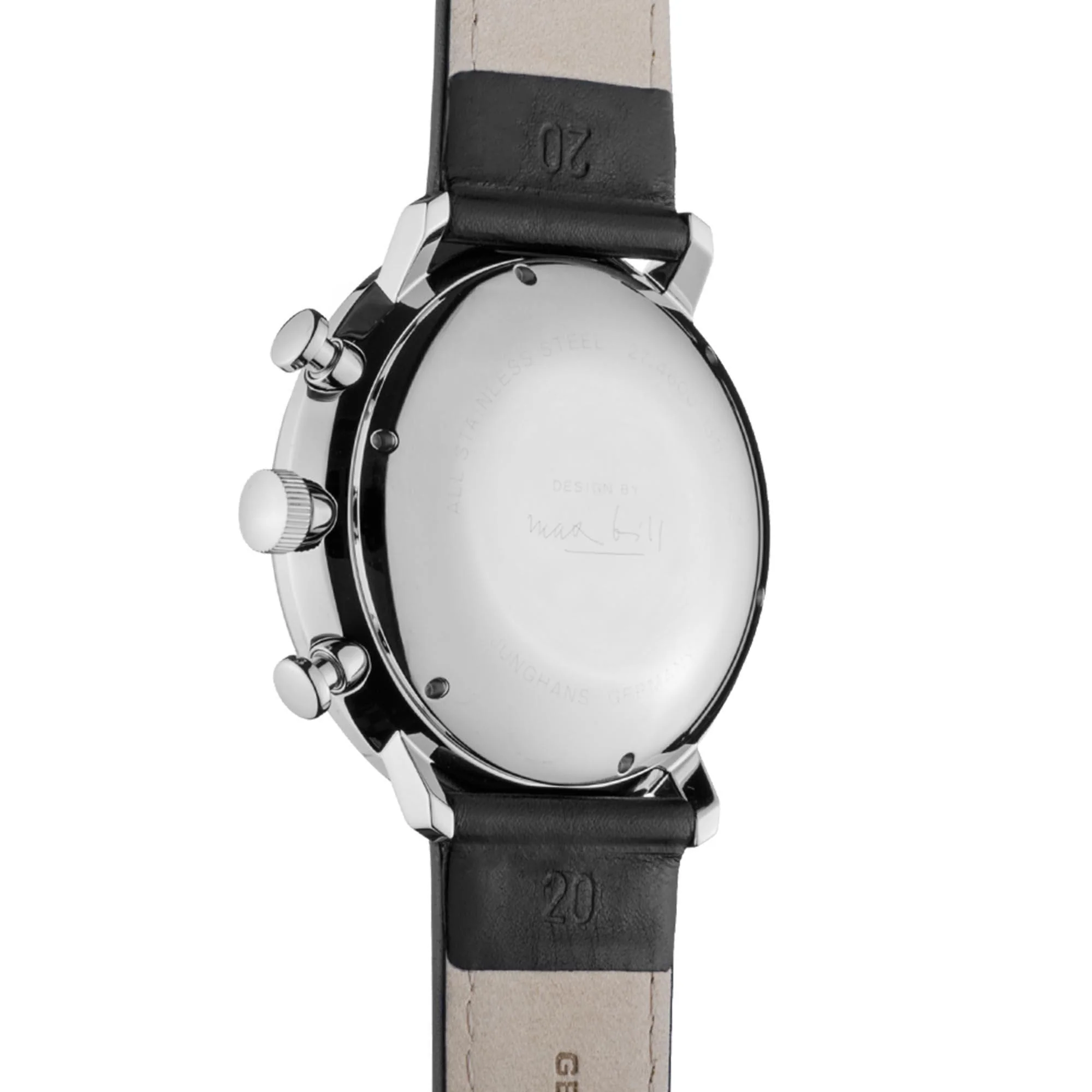 Junghans Max Bill Chronoscope Silver Dial Black Leather Strap Men's 27/4600.04 - Image 8
