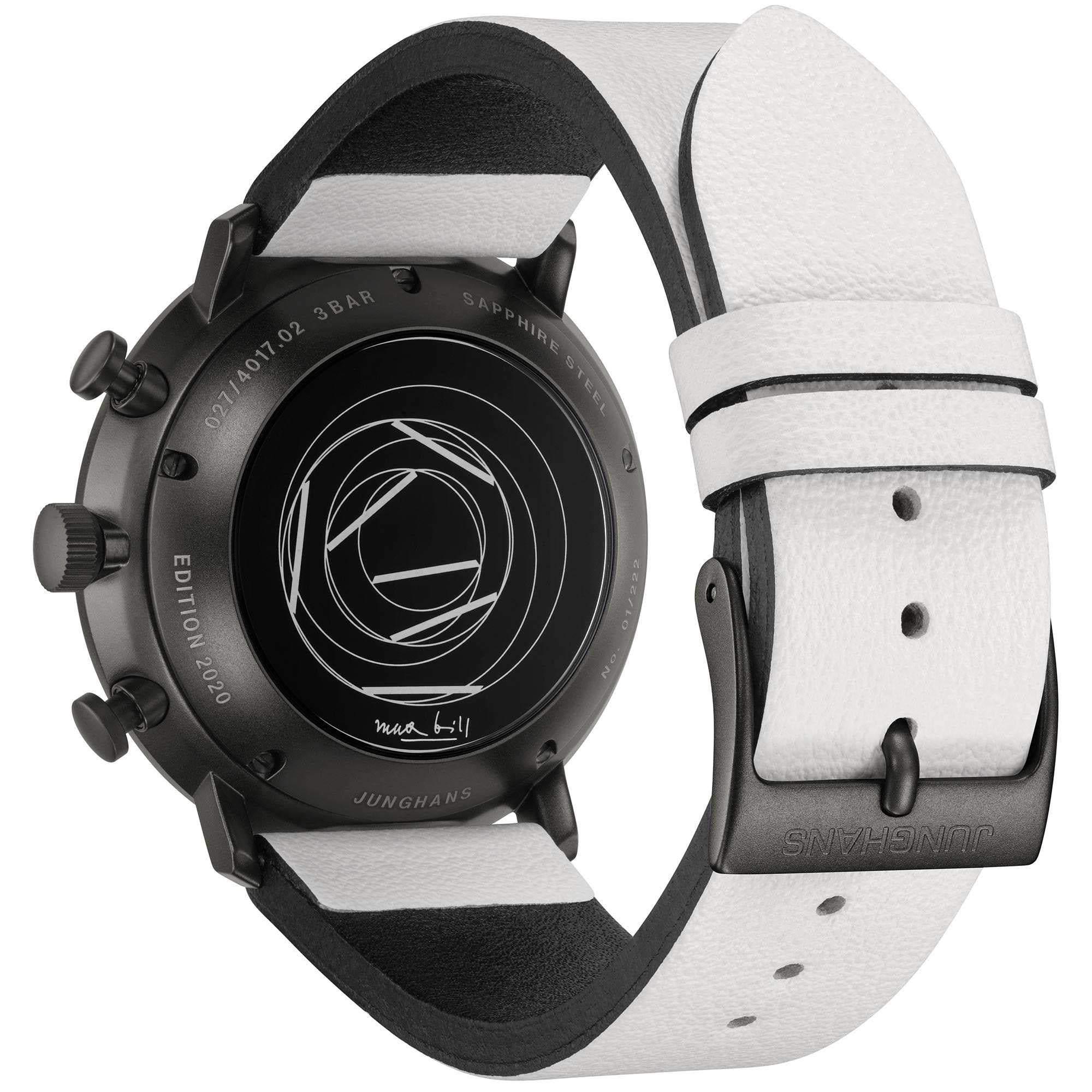 Junghans Max Bill Edition Set 2020 027/4018.03 Black Dial White Leather Strap Men's Watch - Image 8