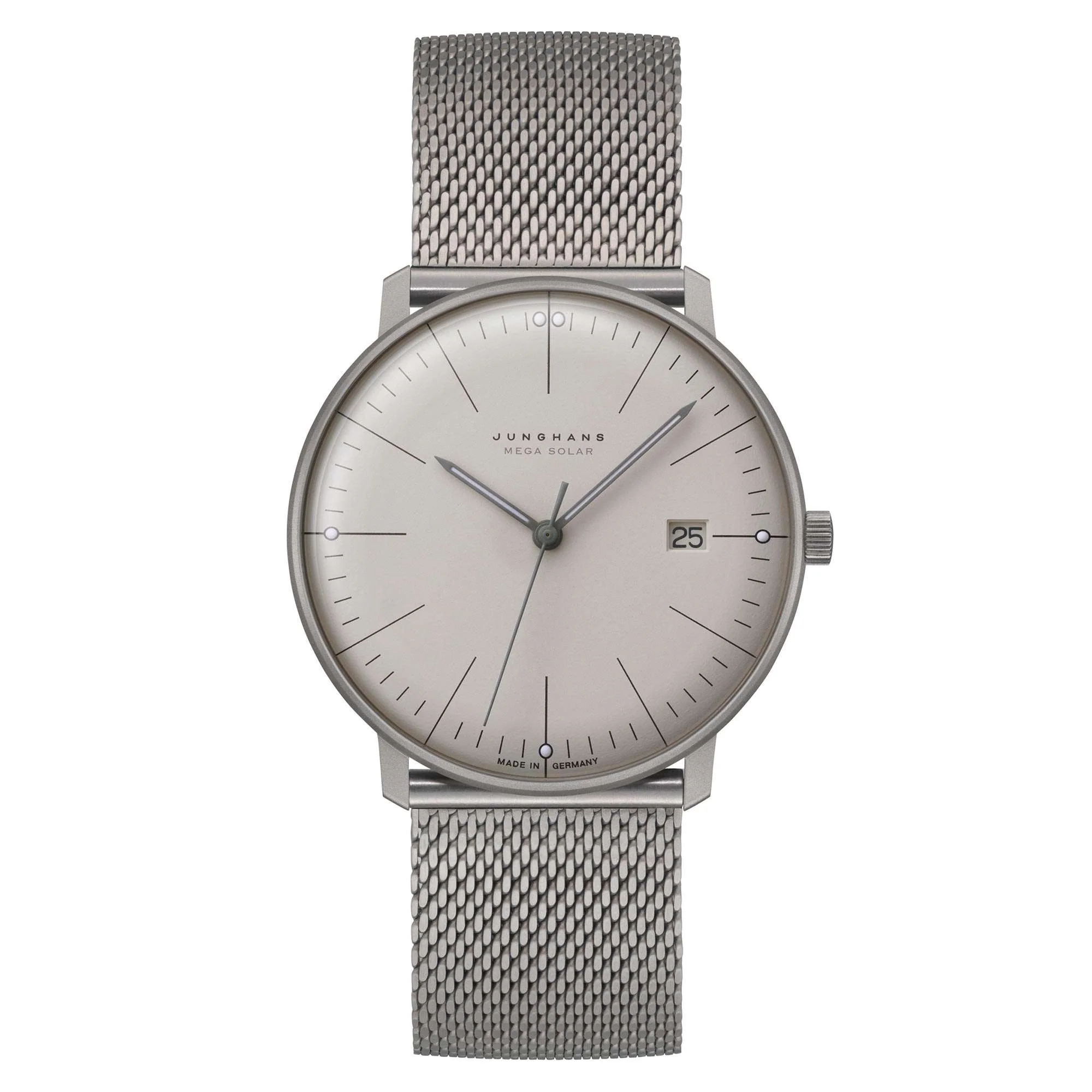 Junghans Max Bill Mega Solar Power 059/2022.48 Silver Dial Silver Milanese Strap Men's Watch